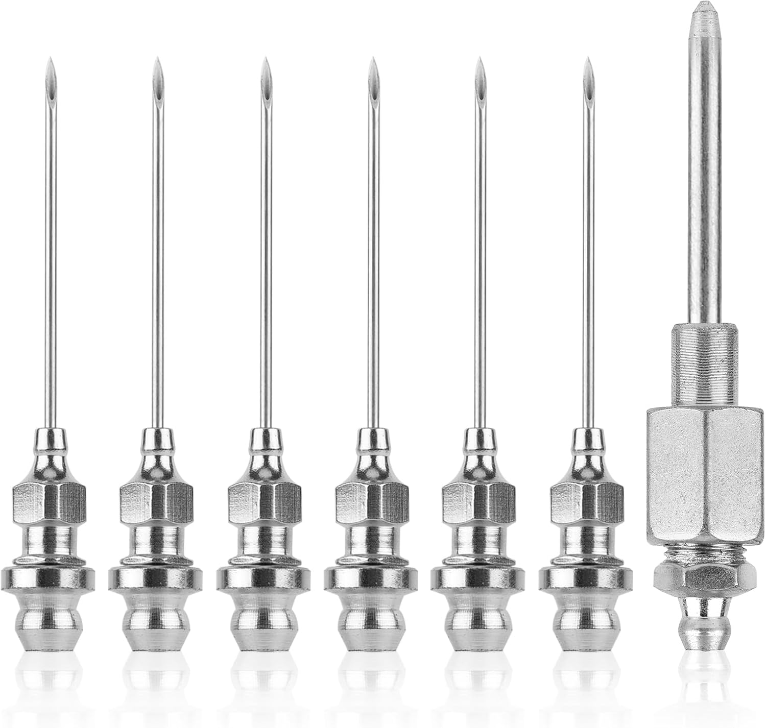 Grease Needle Gun Nozzle Kit, 7pcs Needle Grease Needle Fitting Dispenser Hardened Steel Grease Injector Grease Injection Tool for Narrow Space & Deep Hole Metal