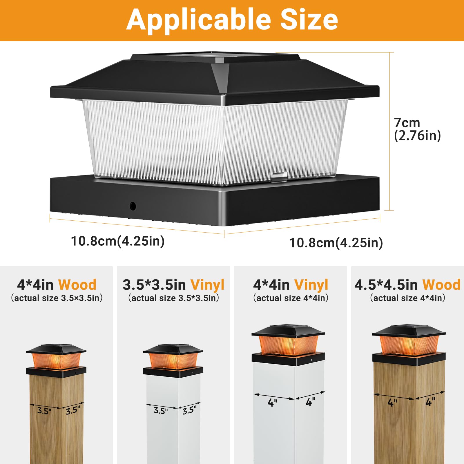btfarm Solar Post Cap Lights Flickering Flame, Fit 4x4 3.5x3.5 Wooden/Vinyl