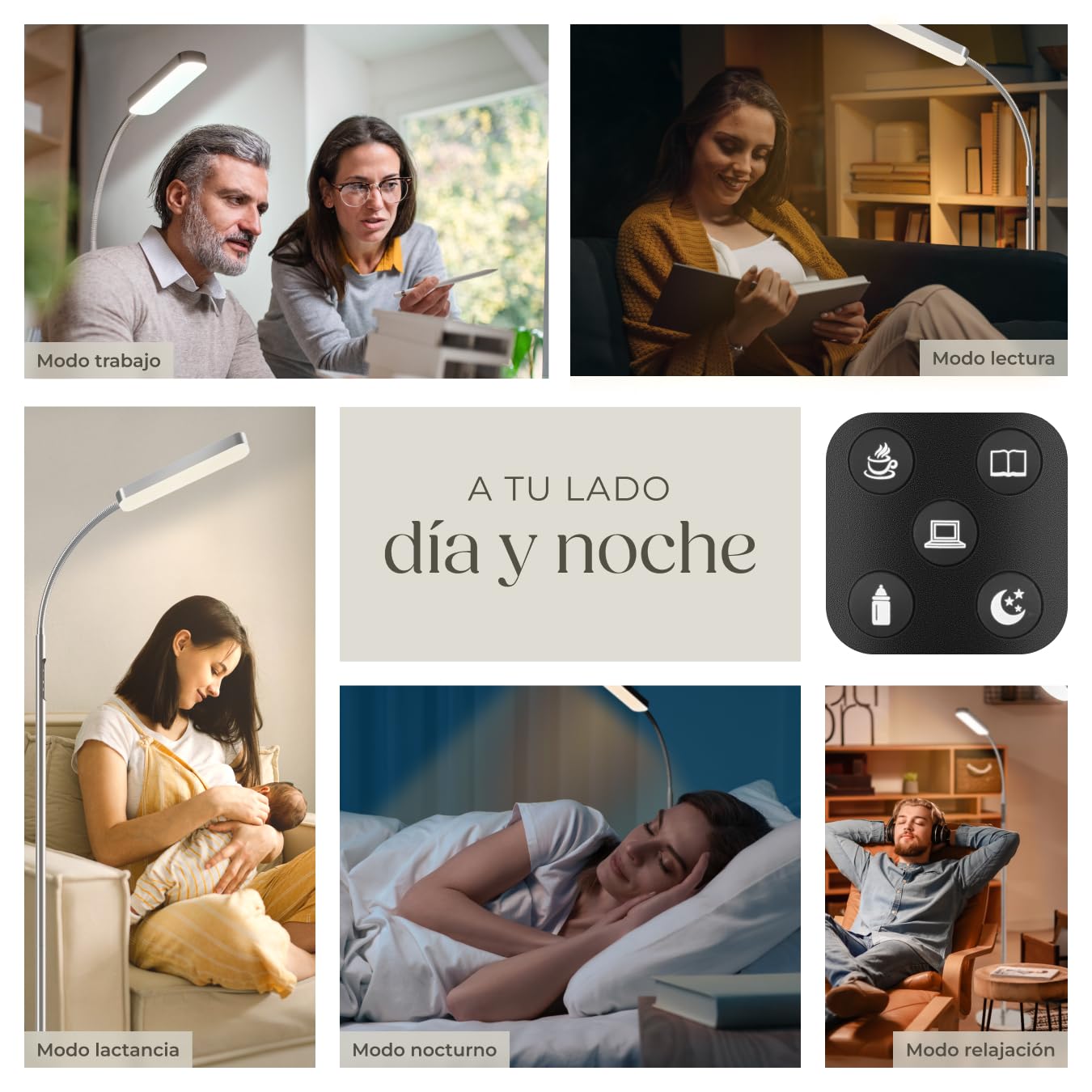 tectake® Lampara de Pie, Regulable, Cuello de Cisne Flexible, 5 Modos de Iluminación, Lampara Lectura, Temperatura de Color Variable, Mando, Lampara Led Ideal para Dormitorio y Salón - Plateado