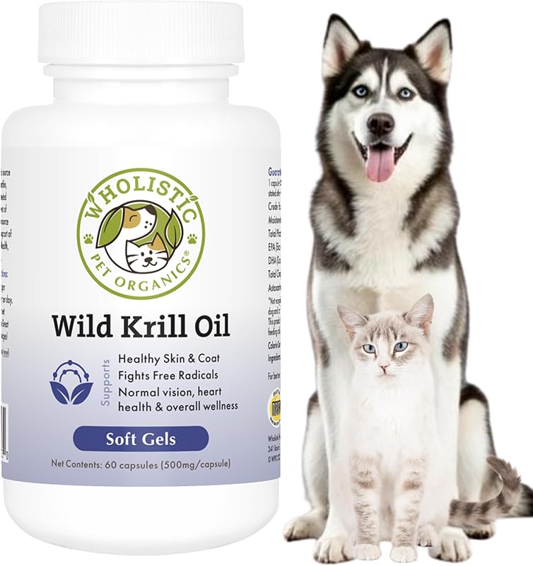 Óleo de Krill com Ômega 3 para Cães e Gatos Wholistic Pet Organics, 60 cápsulas gelatinosas