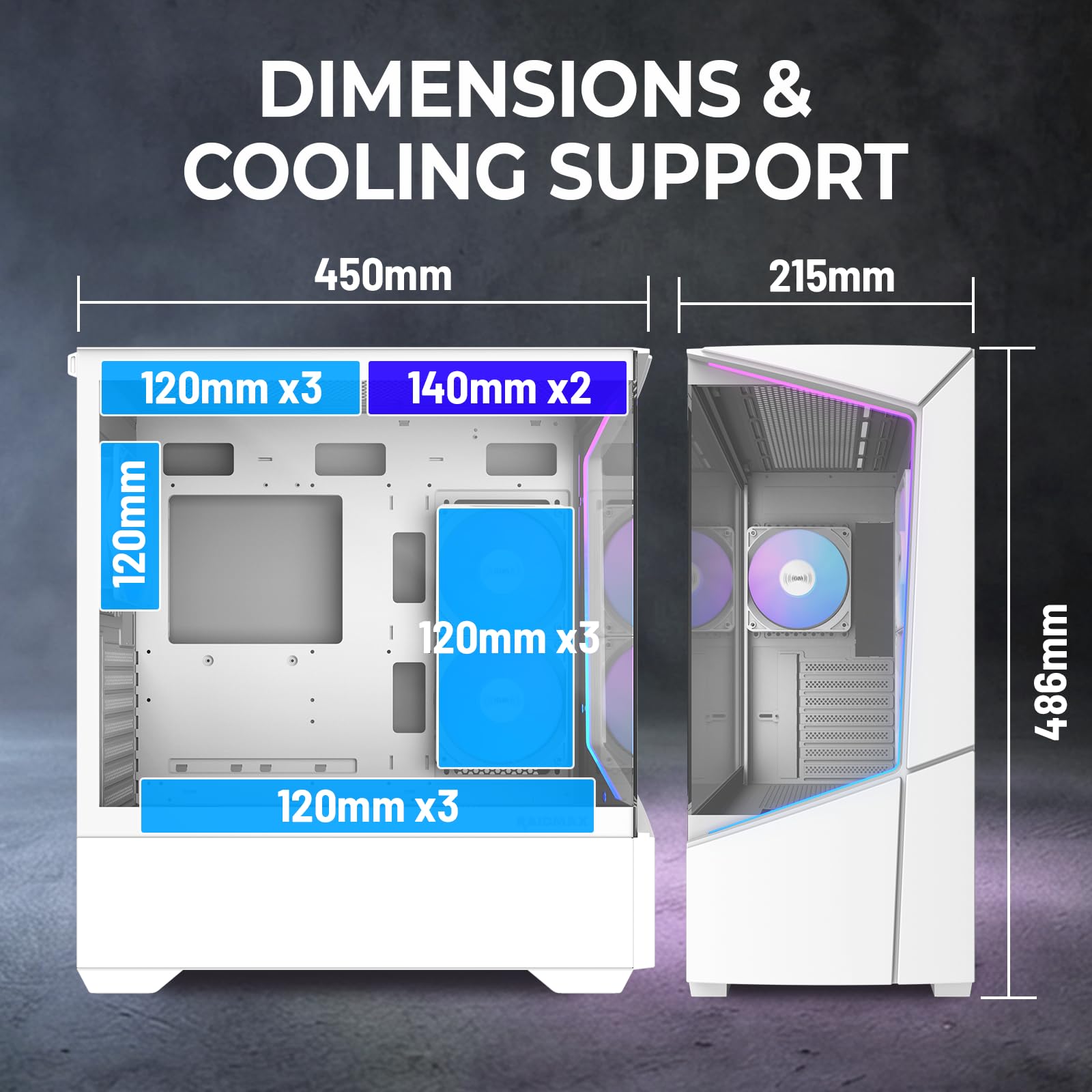 RAIDMAX i812 - Custodia per PC da gioco panoramica, innovativa vetrina in vetro temperato con pannello frontale a strisce LED ARGB, 3 ventole ARGB da 120 mm preinstallate, supporta AIO da 360 mm e GPU