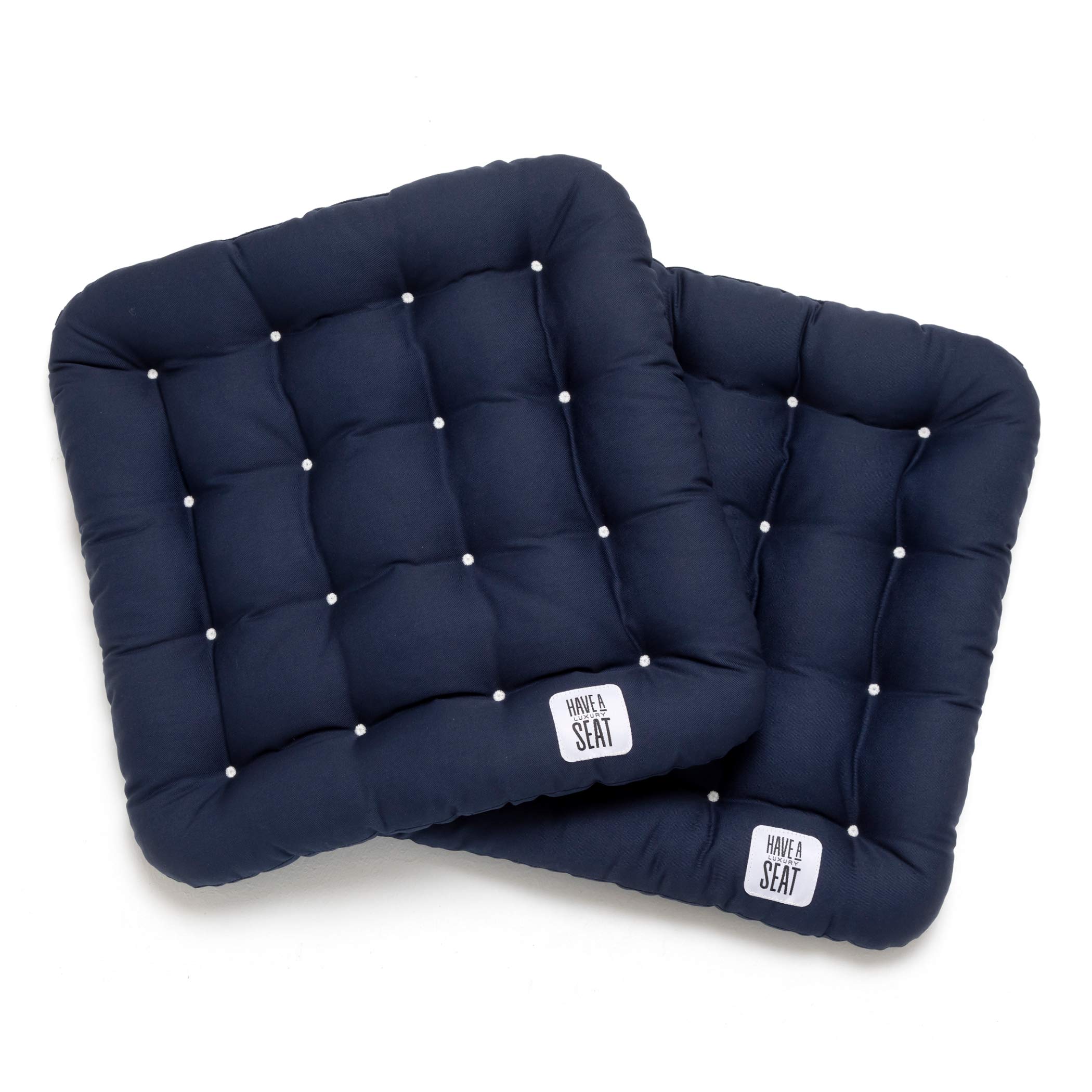 HAVE A SEAT Luxury – poduszka do siedzenia 40 x 40 cm – wygodna poduszka na krzesło, ortopedyczna, nadaje się do prania w temperaturze do 95 °C, nadaje się do suszenia w suszarce, trwałe kolory – Made in Germany – (zestaw 2 sztuk, granatowy)