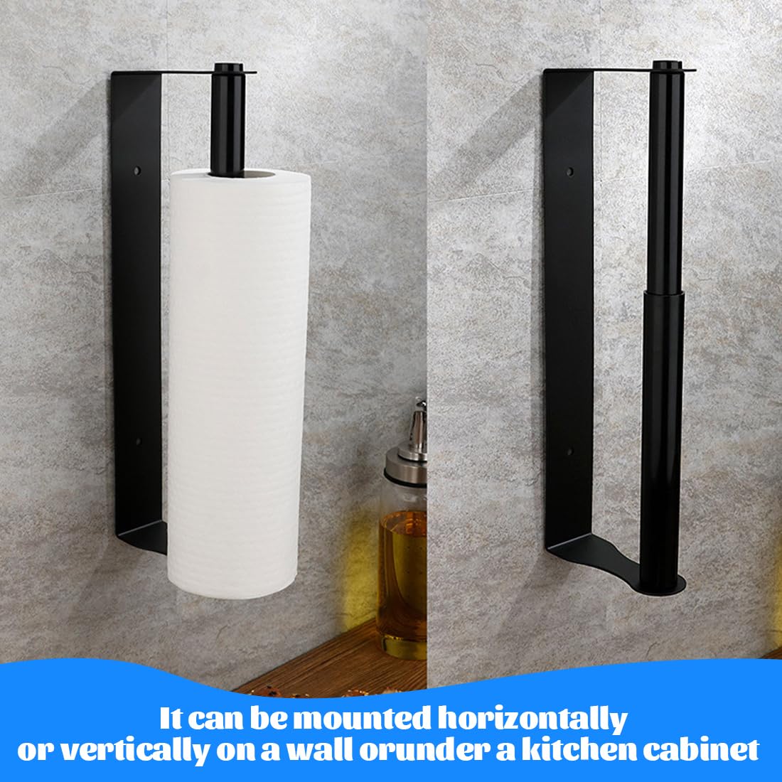 Porta Rotolo Da Cucina Adesivo Senza Fori WOHNHELD: Con Freno A Rullo Per Strappare Con Una Mano! Acciaio Inox Nero, Per Parete O Pensile