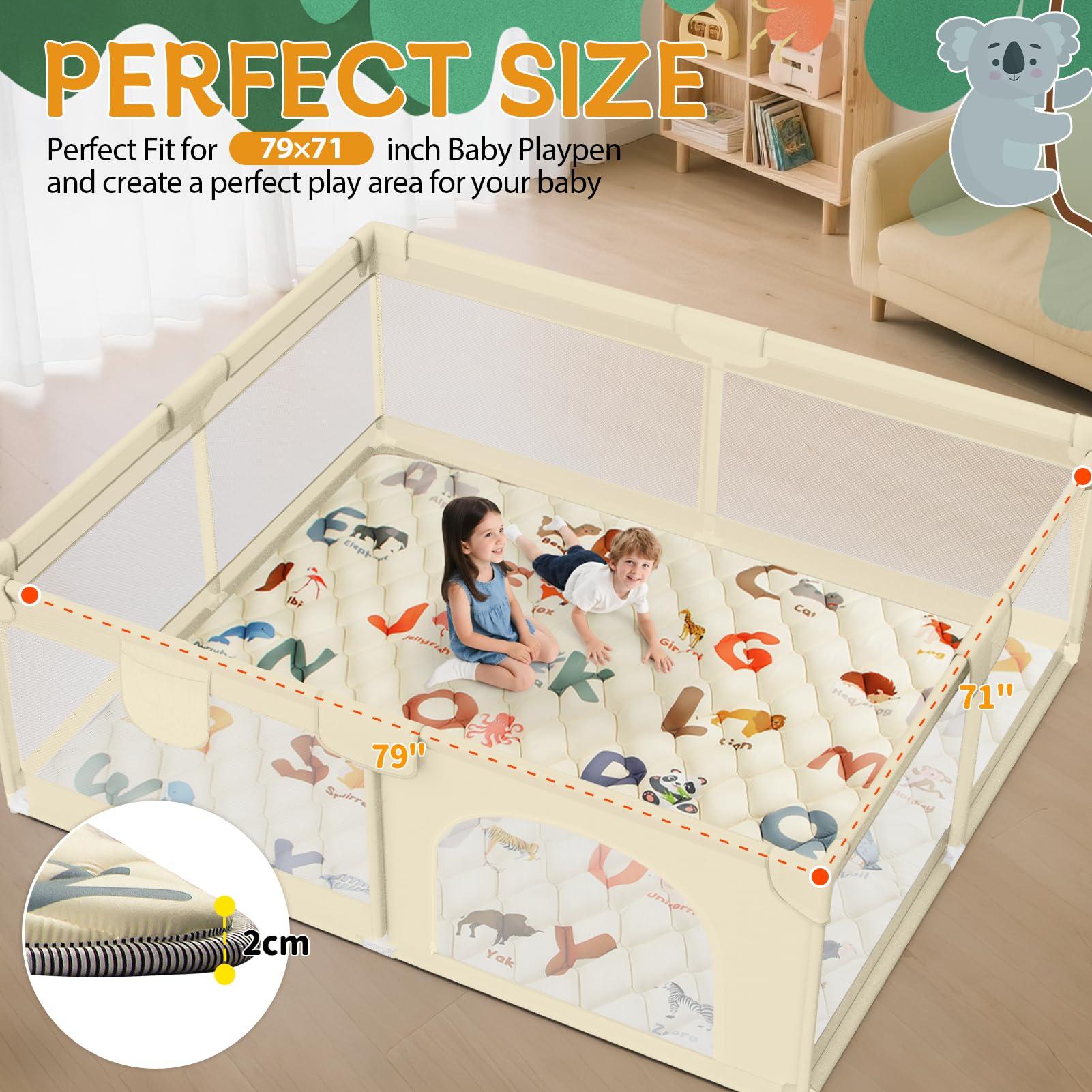 Tapetes de juego para bebé para el suelo, tapete de juego de 79 x 71 pulgadas para bebés y niños pequeños, tapete de juego de espuma, tapetes gruesos para jugar en el suelo, tapete de piso para el 2