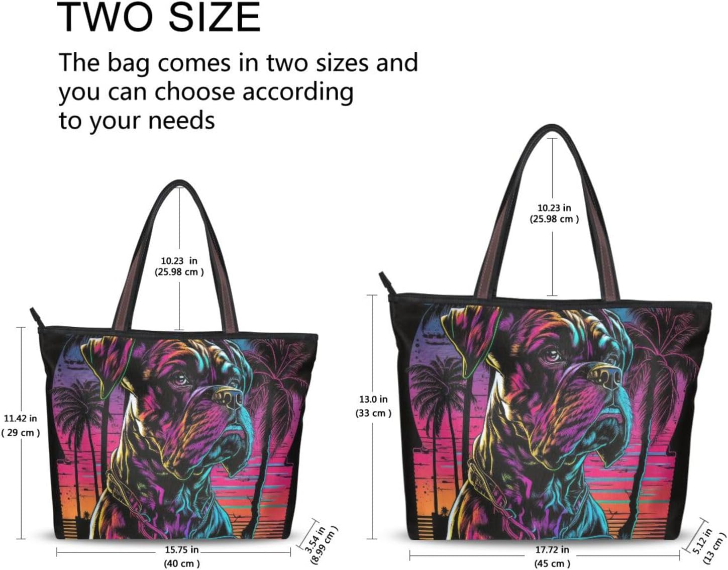 Tote Bag for Women (80s Style Boxer Dog), Zipper Purse Shoulder Bag Handbag Reusable Grocery Bag