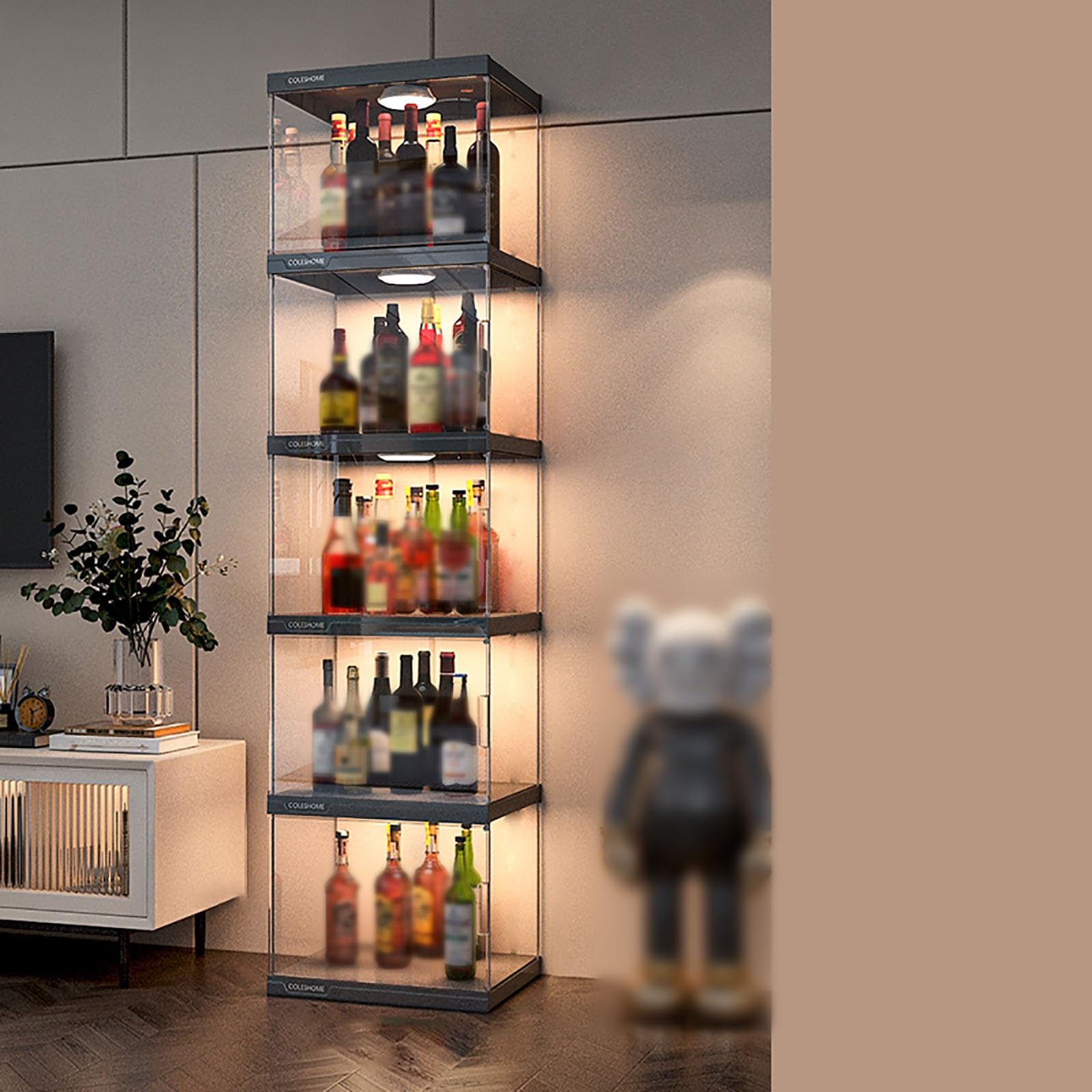 Scaffale moderno per armadietto per vini, armadietto per liquori a LED, espositore trasparente per la conservazione del vino, armadio multifunzionale, grande capacità per casa, bar, sala da
