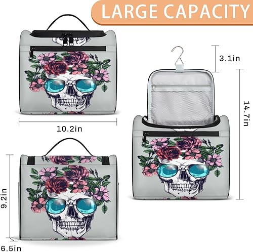 Miniatura 3 de Day Of The Dead Sugar Skulls - Neceser para mujer, organizador de maquillaje de viaje con gancho para colgar, bolsas de cosméticos de viaje para