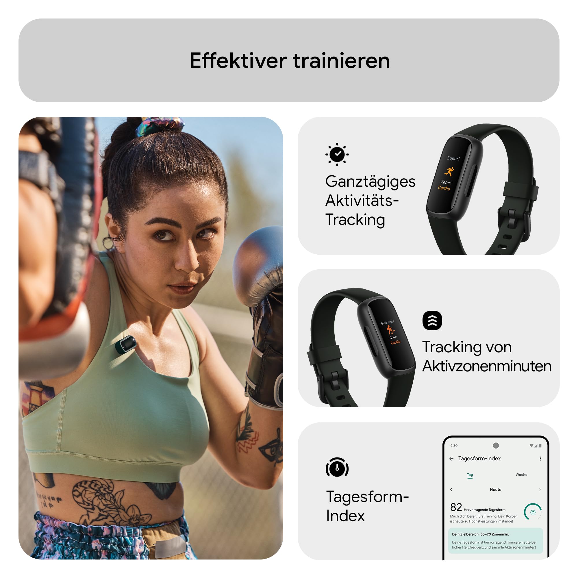Google Fitbit Inspire 3 – Gesundheits- & Fitness-Tracker Damen / Herren - Herzfrequenzmessung, Stressmanagement, Schlafanalyse & bis zu 10 Tage Akkulaufzeit – Fitnessuhr kompatibel mit Android/iOS