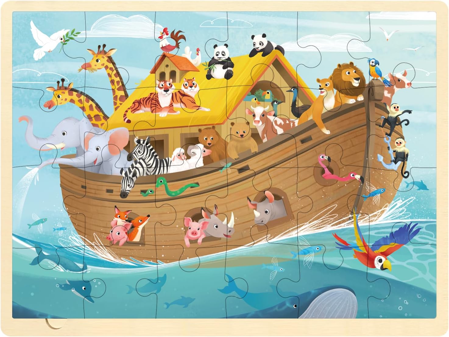 24 Piece Puzzles for Kids 3 Year Old, Noah's Ark Religious Scene Puzzle, Wooden Jigsaw Puzzles for Toddlers Ages 3-5, Preschool Puzzle for 3 4 5 Year Old with Tray