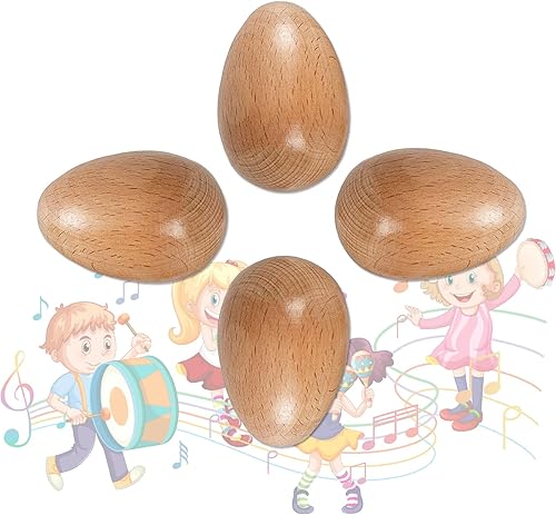 Aoketo Juego de cocteleras de huevos de madera, agitadores musicales de percusión de mano musical, instrumentos de percusión maracas, acabado