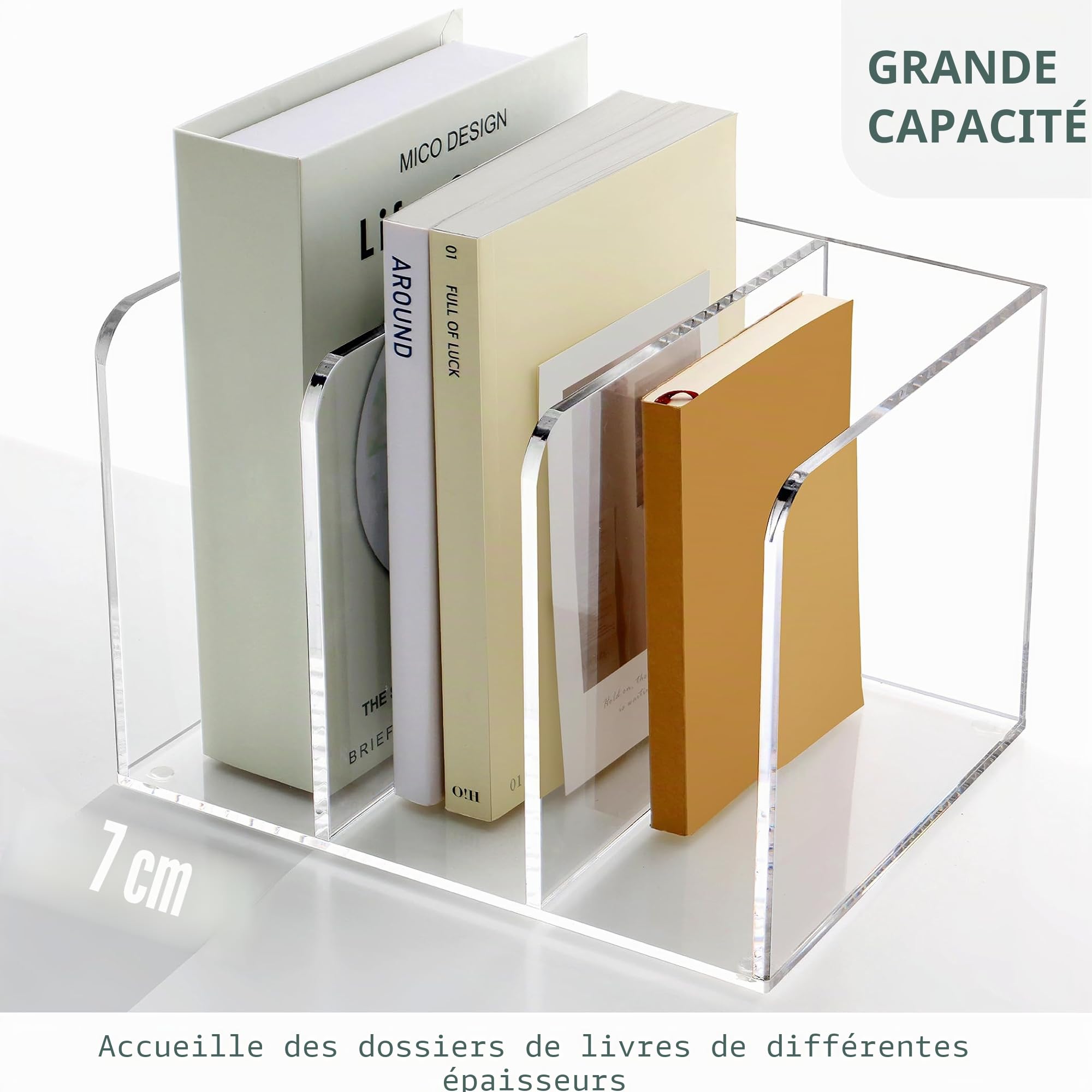 SANRUI Porte-revues en acrylique pour bureau avec organiseur et 3 compartiments verticaux, Support Organiseur de Bureau, pour Papier A4 Dossier Magazine Cahier CD Livre