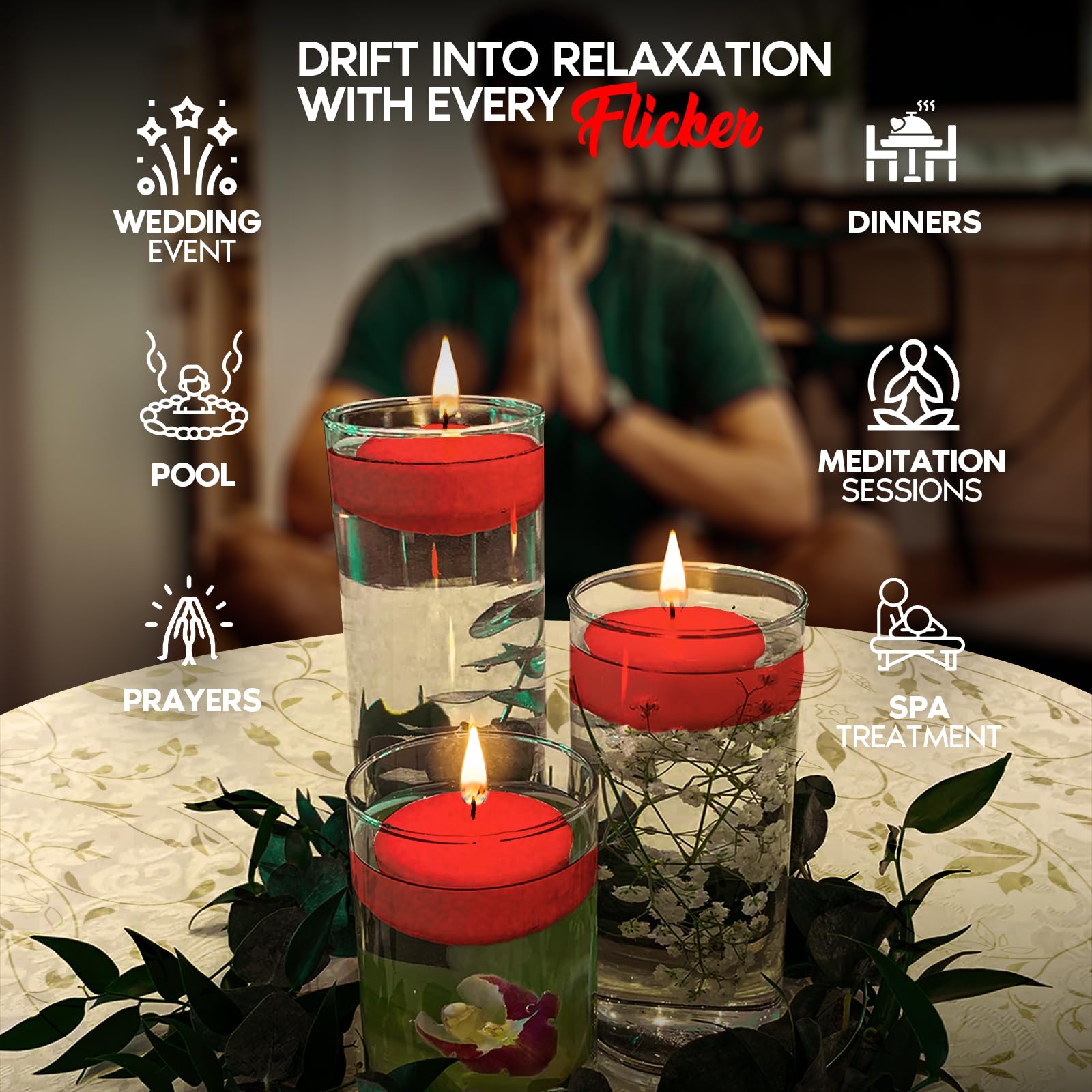 Candle Charisma Red Floating Candles 3 Inch (Set of 12) – 8-Hour Dripless, Smokeless Burn with Natural Flickering Flame – Perfect for Weddings, Centerpieces, Pool Nights & Special Events