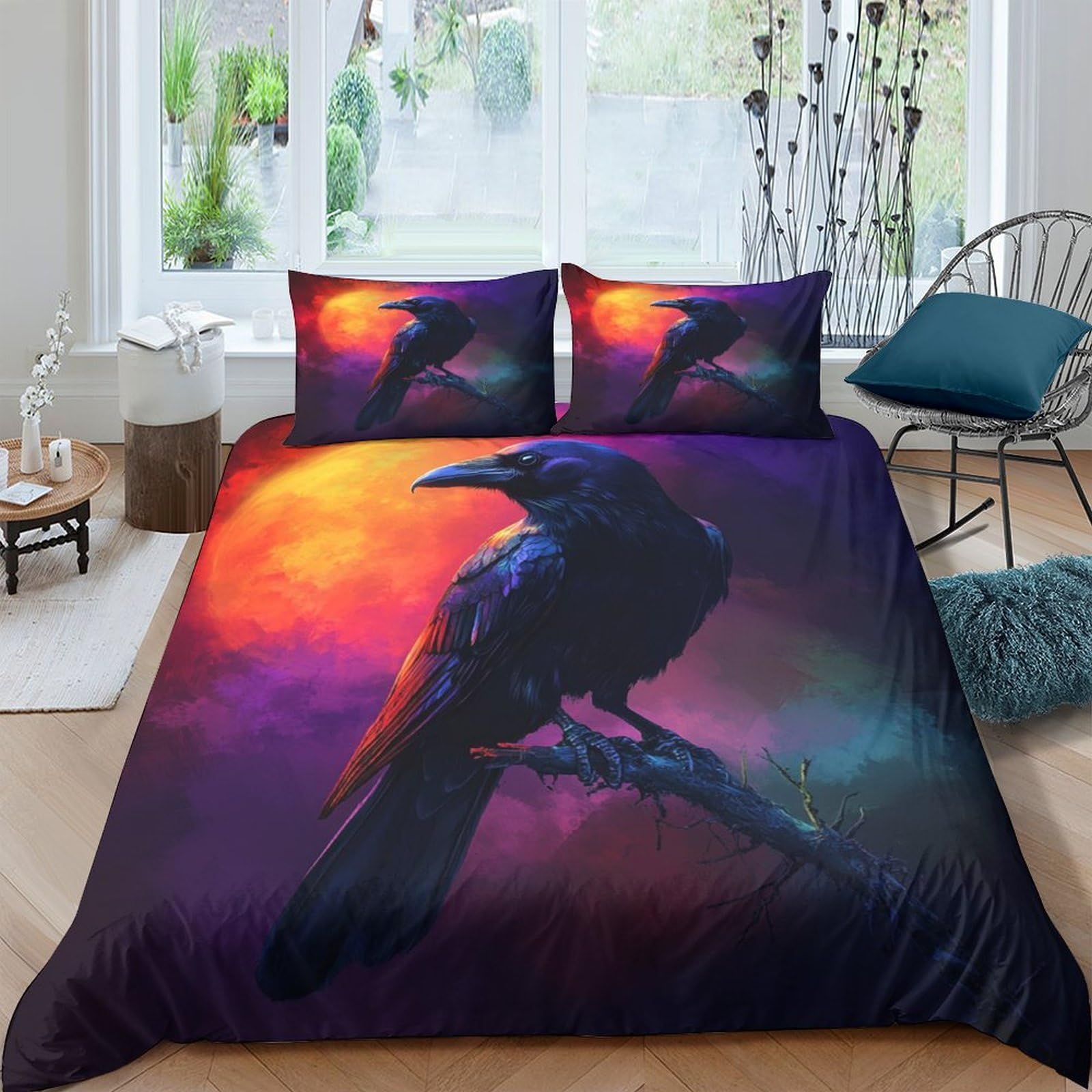 Housse de couette corbeaux 135x200 respirante en microfibre super douce 2 pièces