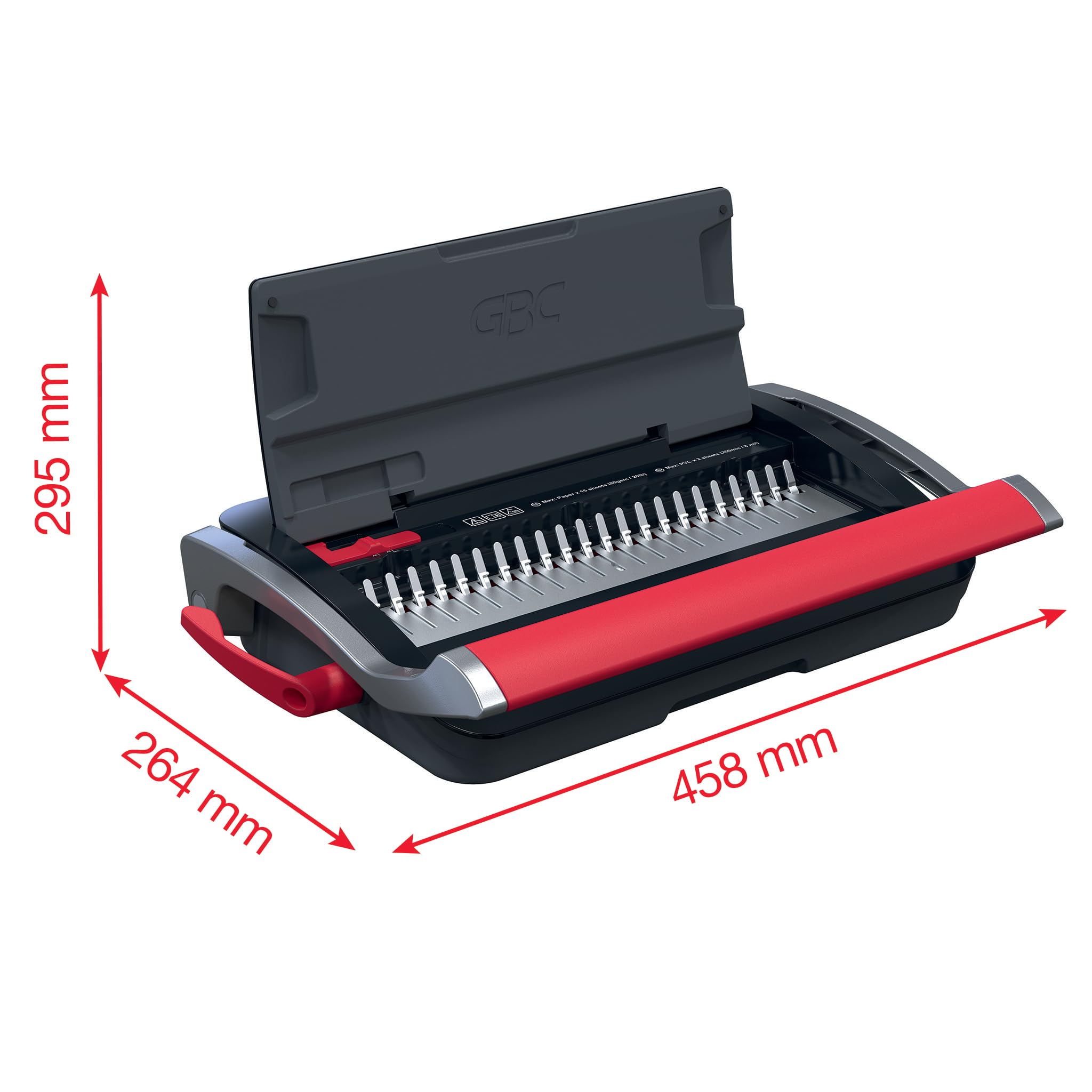 GBC CombBind CB15 Manuelles Bindegerät - Bindet 165 A5/A4 Blätter, kompaktes und leichtes Design, stanzt 15 Blätter, Schwarz/Silber, 4410061