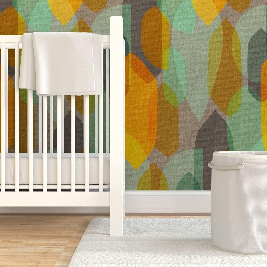 Peel & Stick Wallpaper 3ft x 2ft - Mid Century Colour Mint Gold Modern 1950S Abstract Retro Look Earth Tones 1960S Vintage Inspired Custom Removable Wallpaper by Spoonflower