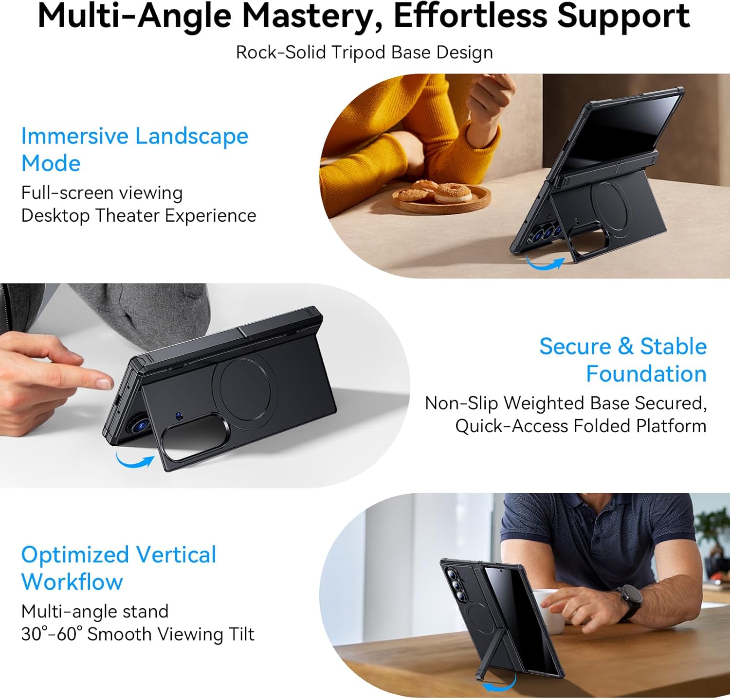 Magnetic for Samsung Galaxy Z-Fold-7 Case: Dual Kickstand, Fit for MagSafe Wireless Charging, Privacy Screen Protector, Rugged Hinge Protection, Military-Grade TPU Shockproof ZFold 7 Phone Cover Black