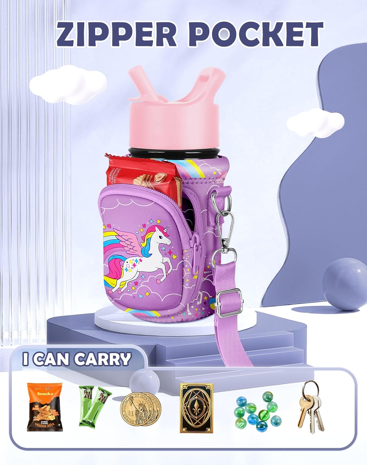 Water Bottle Carrier with Strap - Insulated Kids Water Bottle Holder for Boys Girls Bottle Bag for 10-18Oz - Image 4