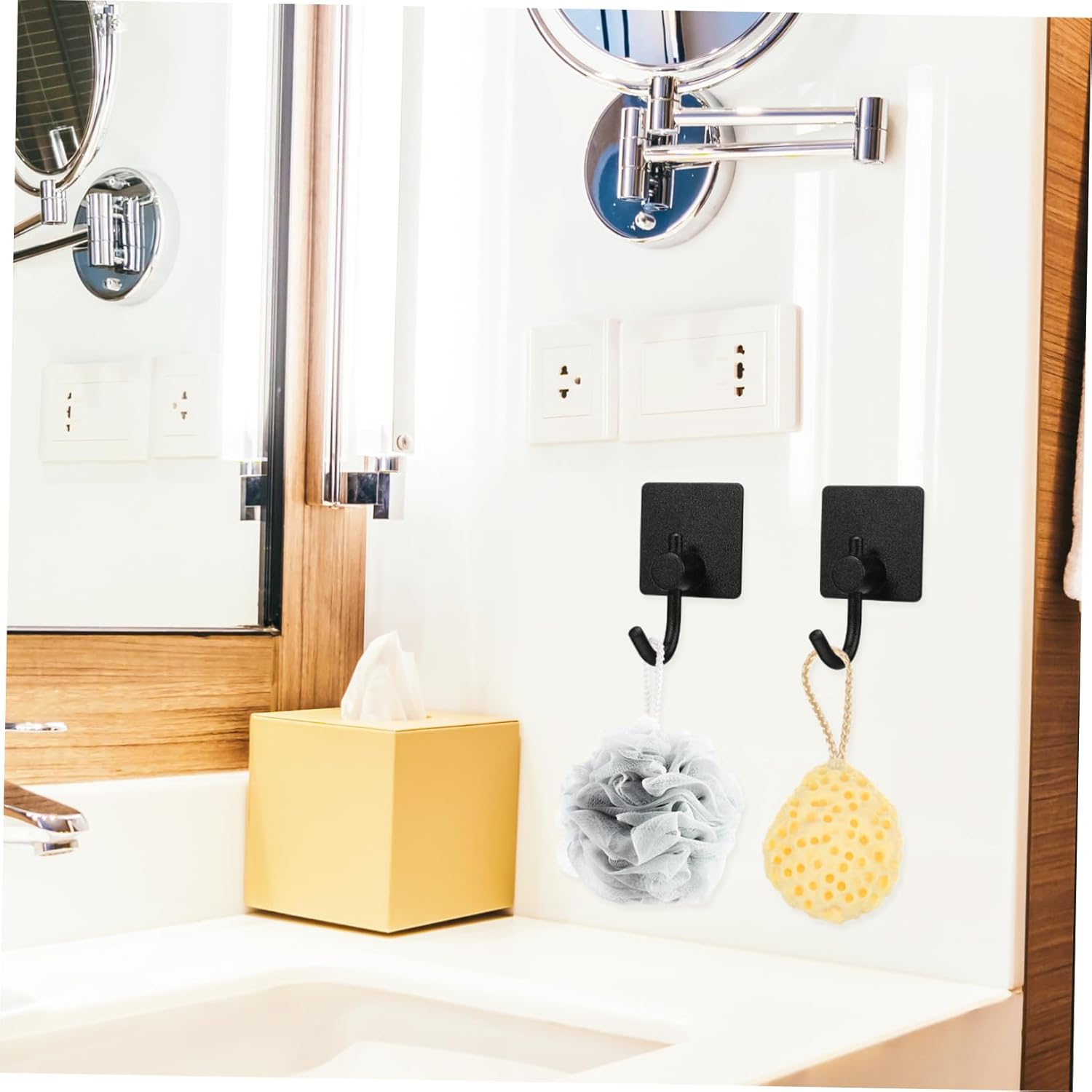 Self Adhesive wall Hooks, 6pcs Hooks Heavy Duty Wall for Towel Coat and Bag Storage Black for Bathroom and Kitchen