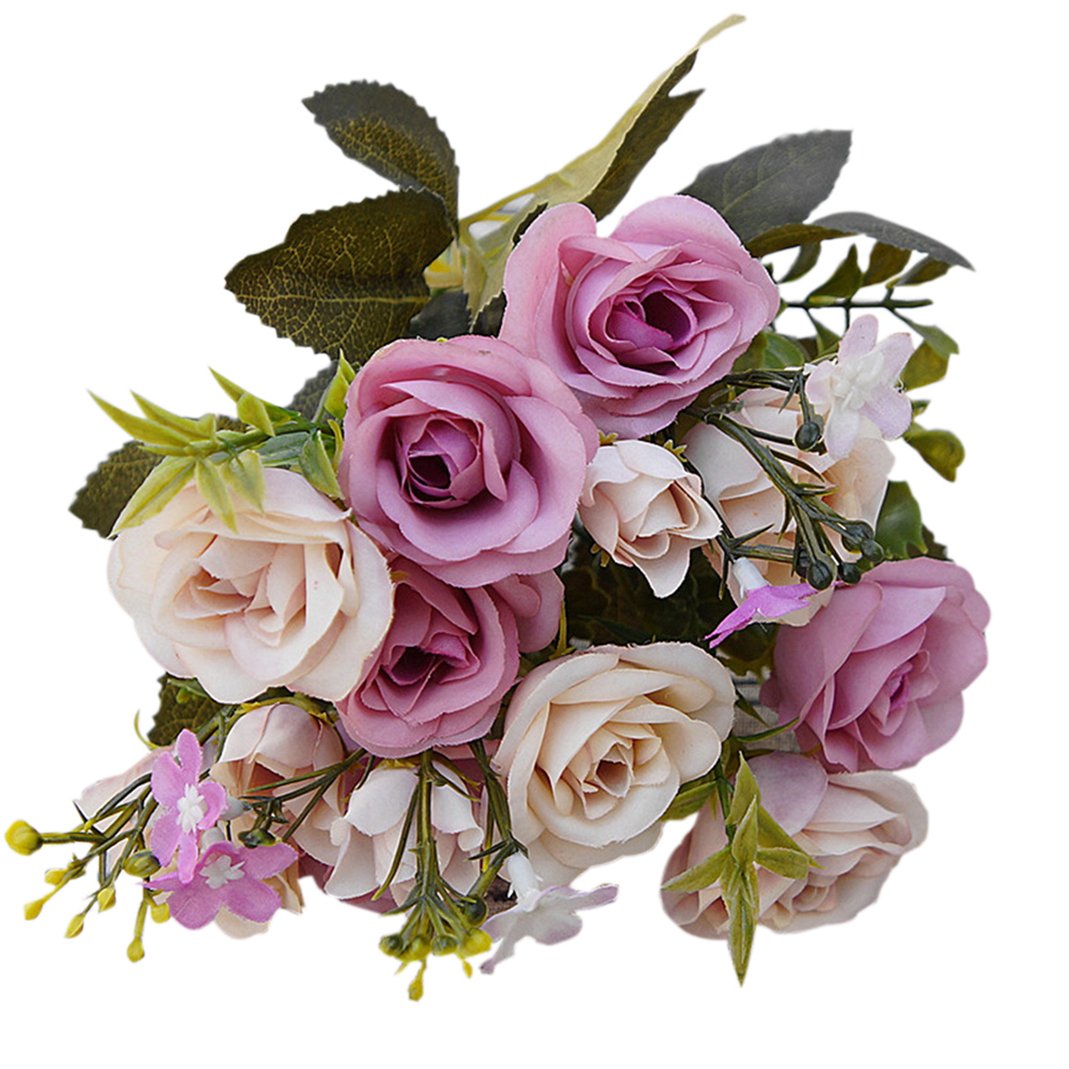 DAEDALUS Artificial Flowers, European Style Fake Flowers Silk Cloth Royal Rose Flower 1 Bouquet 15 Heads Lifelike Flower Bouquets Gifts Wedding Party Kitchen Home Decor