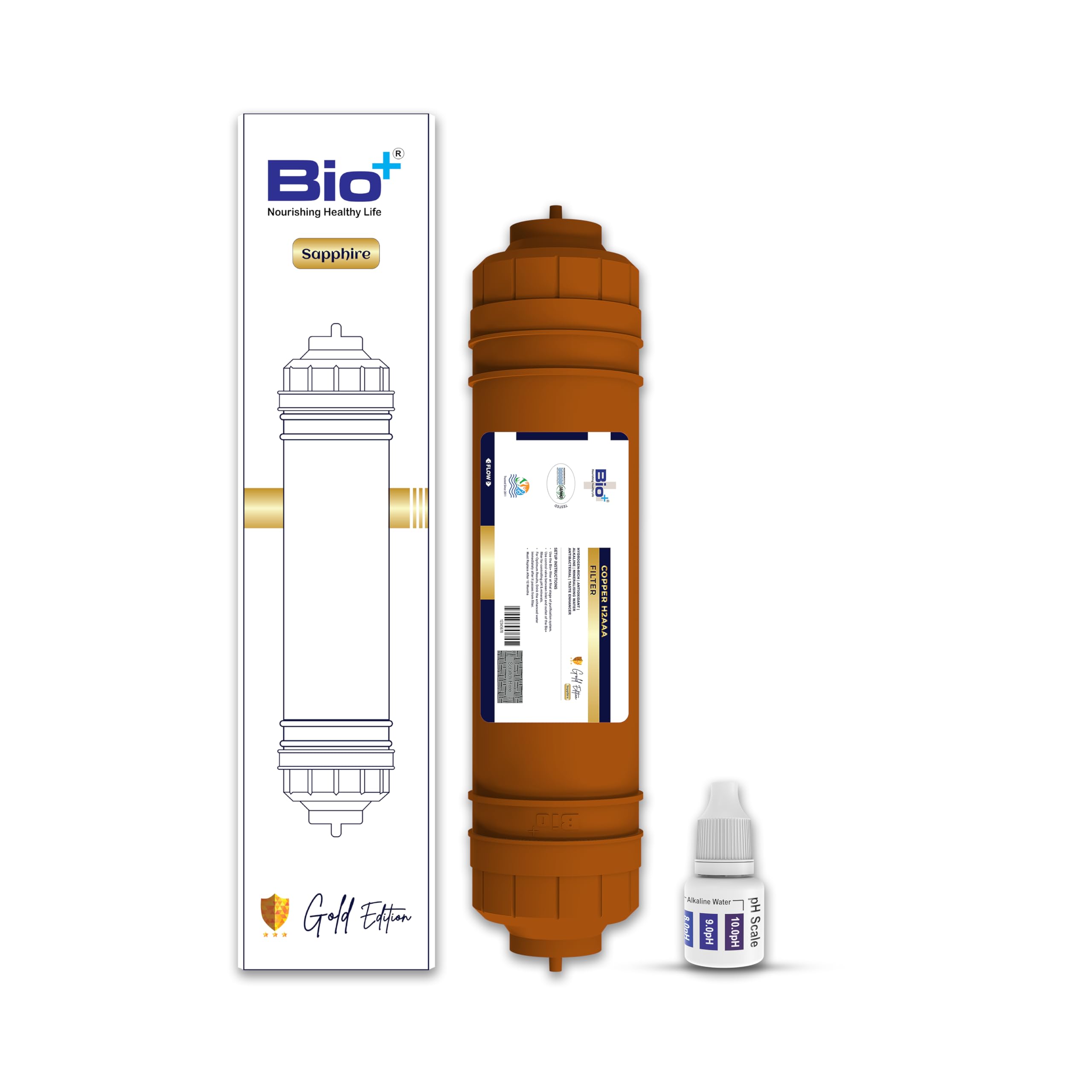 8 Inch 7-in-1 Copper H2AAA Water Filter - Alkaline Water Filter for RO + UV - Antioxidant Media, Enhances pH & Adds Essential Minerals - 5000 L - Gold Edition-image-48