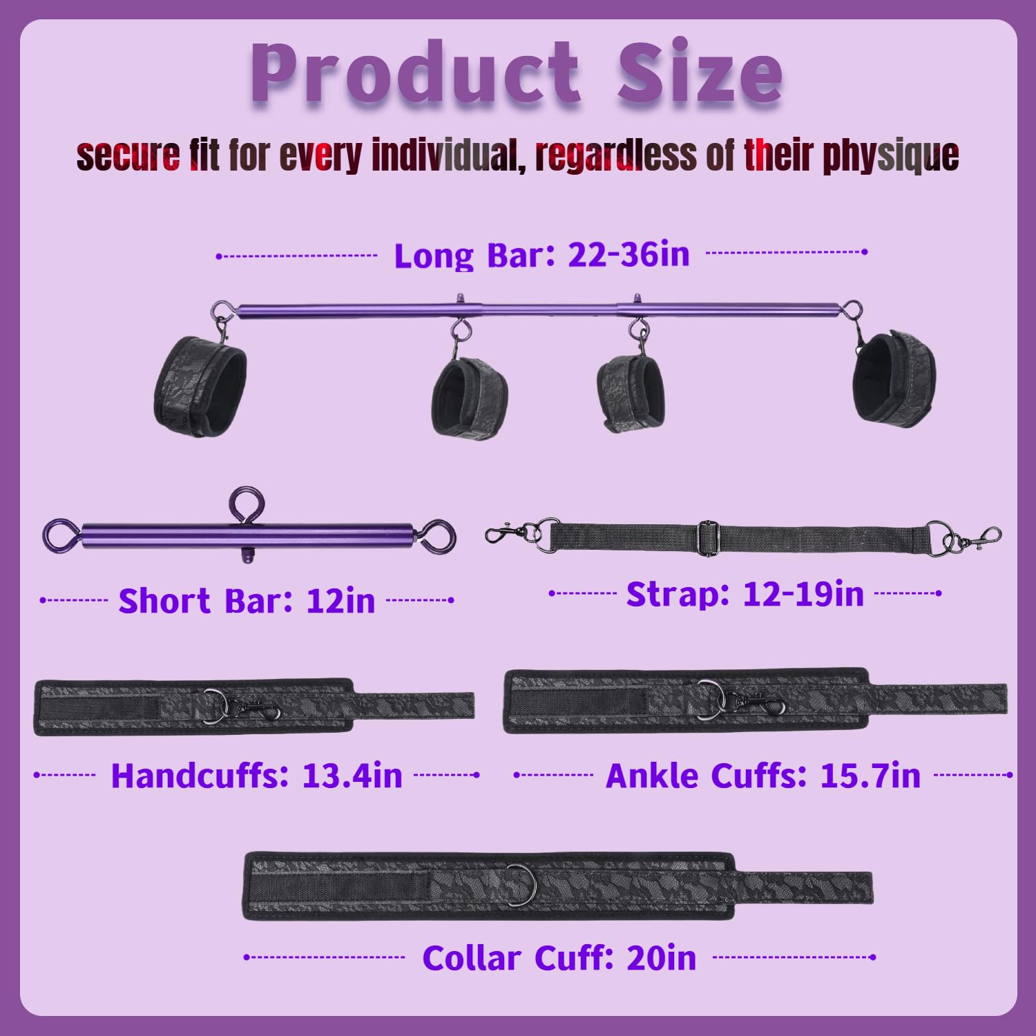 Spreader Bar Sex Toys with Wrist Ankle Neck Collar Restraint Kits Adjustable Handcuffs Collar Bondage Set BDSM for Adult Couple (): Purple