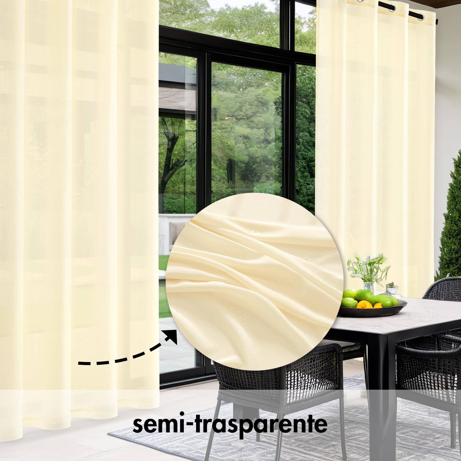 MIULEE Tende per Esterni Impermeabile con Occhielli 2 Pannelli, Tende da Esterno in Voile Semi-Trasparenti per Giardino, Balcone e Gazebo, Beige 140×240cm