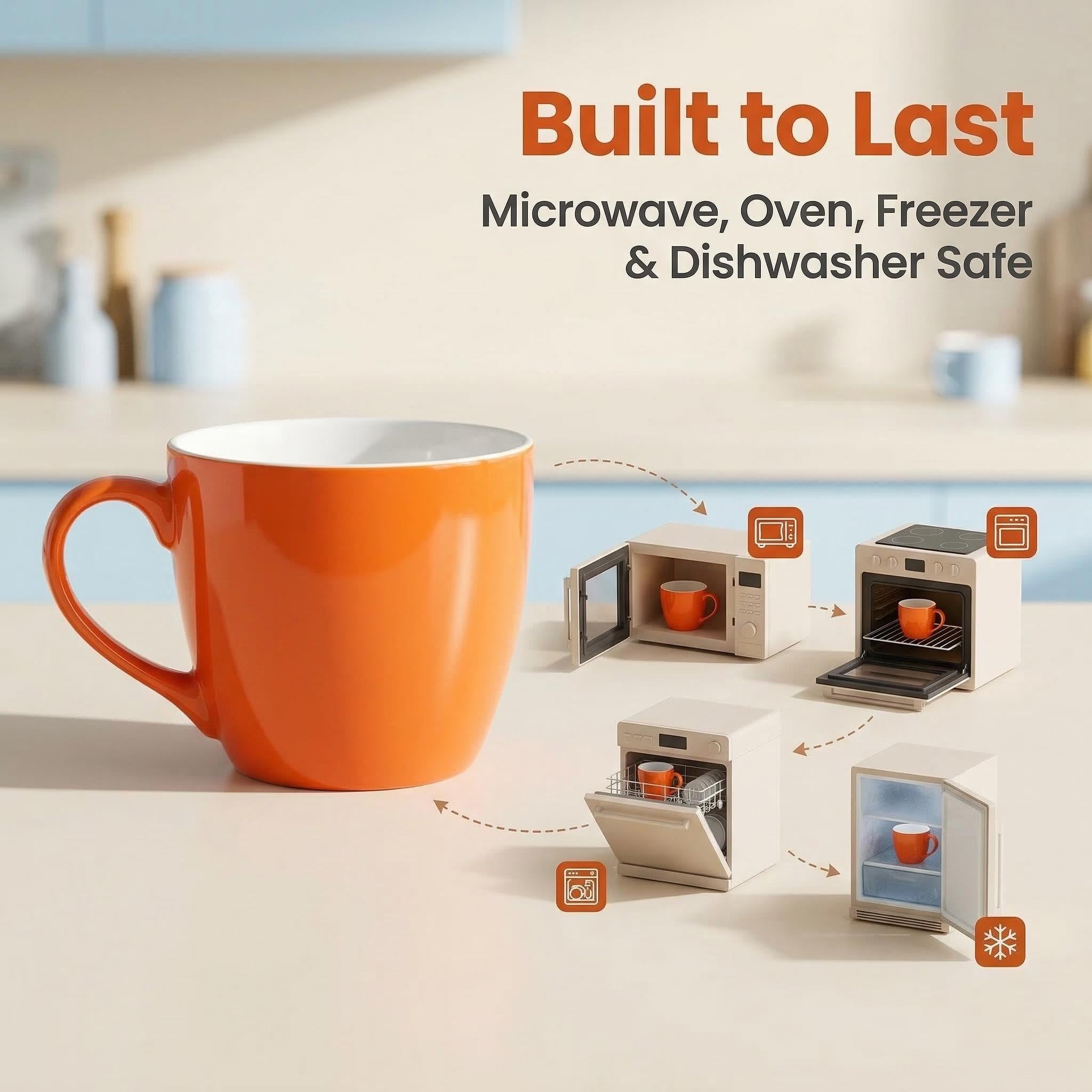 MECOWON Tazas de café de porcelana de 30 onzas, juego de 2 tazas grandes para sopa, cereales y ensalada (naranja)