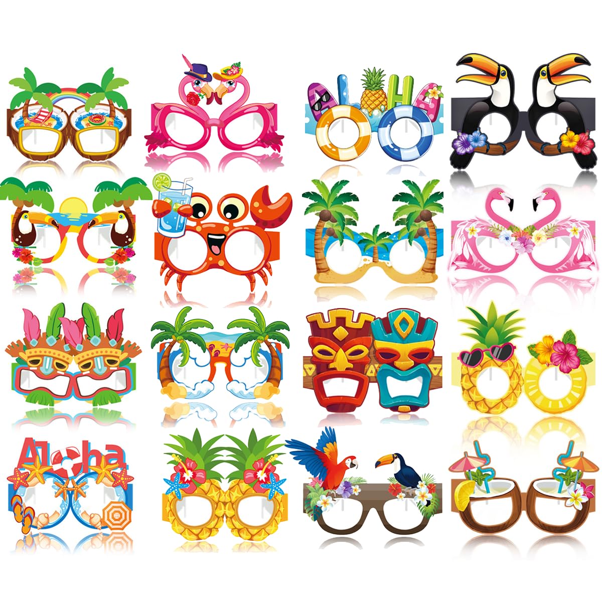 Qpout 32 Pieces Beach Pool Party Eyeglasses Decor Hawaiian Sunglasses Tropical Paper Eyeglasses for Beach Parties Summer Luau Decor Photo Booth Props and Party Favors