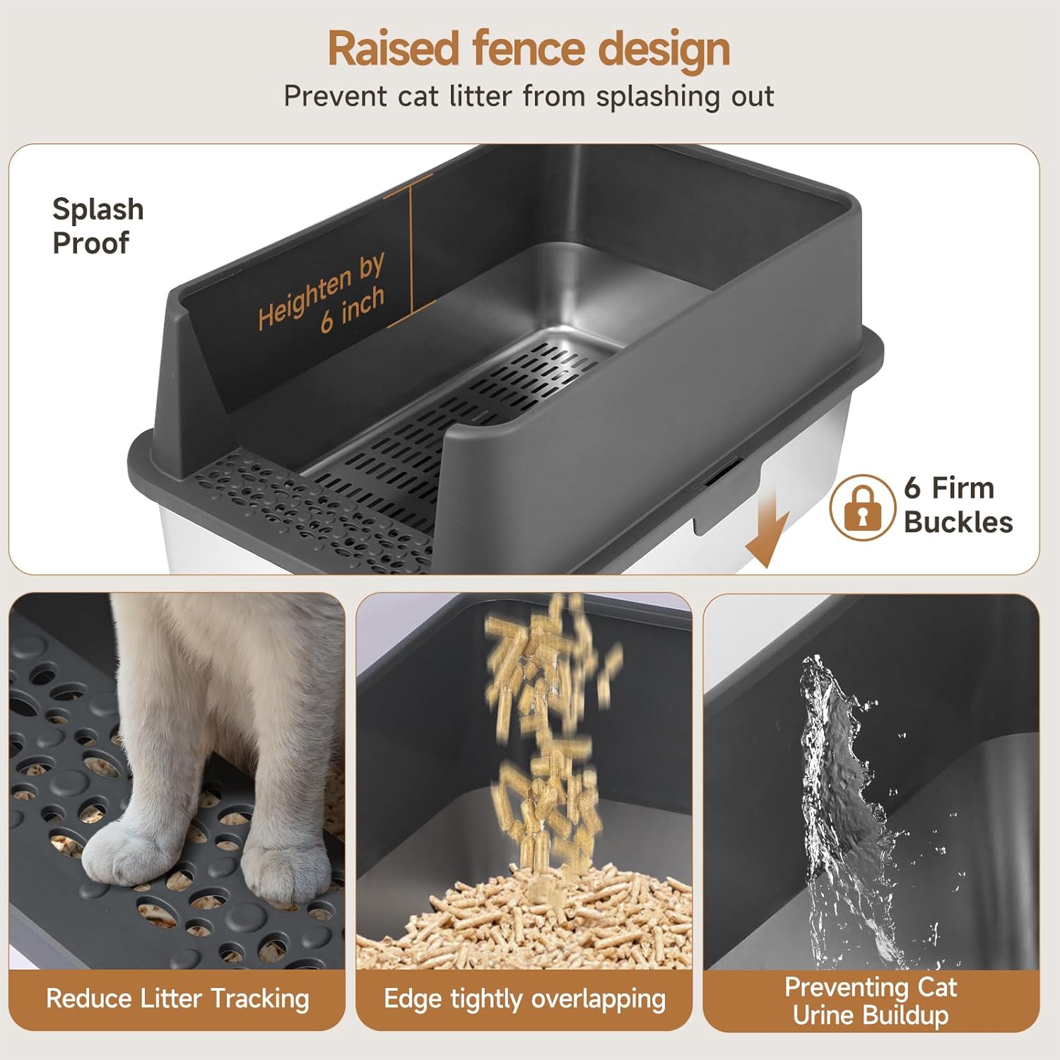 XL Stainless Steel Sifting Cat Litter Box with Lid, Sifting Litter Box for Pine Pellets, Metal Litter Pan with Scoop, Pad, Liners, High Sided Enclosure, Odor Control, Anti-Leakage