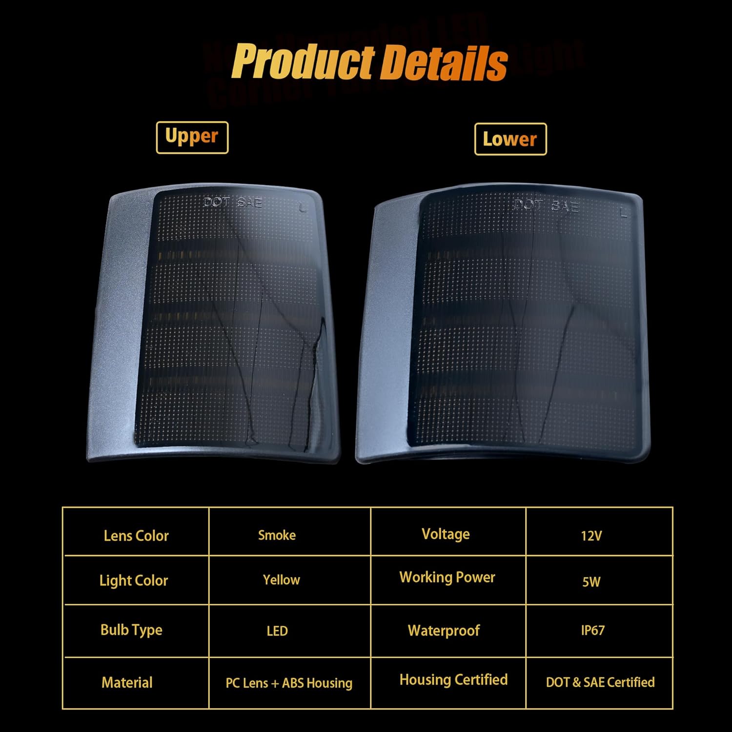 LED Amber Sequential Turn Signal Lights Compatible with 1994-2000 Chevrolet K/C 1500 2500 3500 Pickup Truck/tahoe/Suburbban C/K 1500 2500 Front Corner Side Marker Lights 4pcs Smoke lens