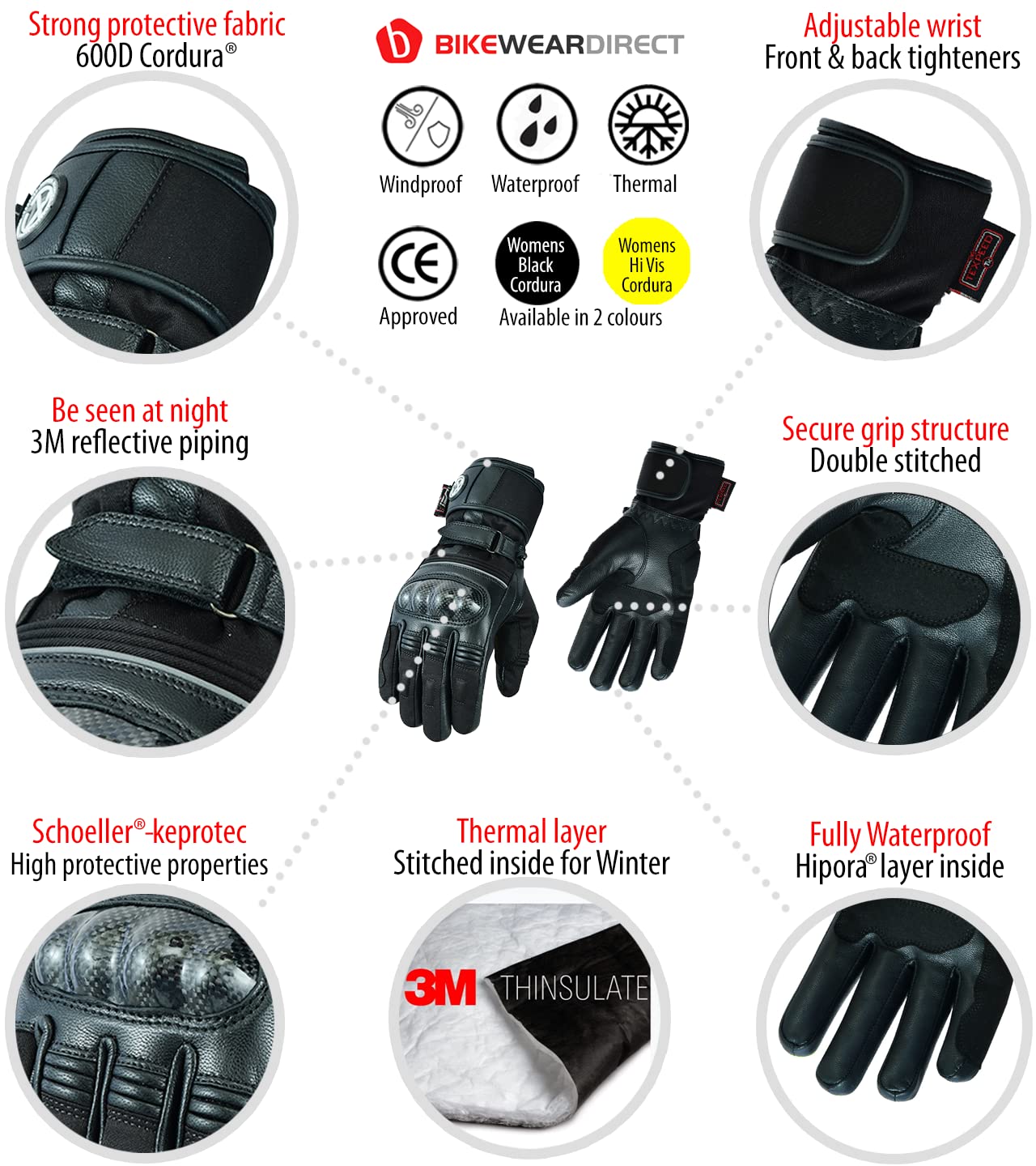 Texpeed Motorradhandschuhe Damen Winter wasserdicht - Biker warm Handschuhe mit Protektoren - Neon Gelb oder Schwarz