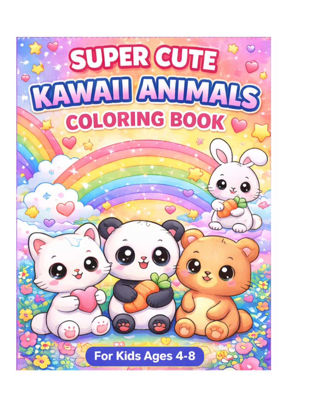 Super Cute Kawaii Animals Coloring Book for Kids Ages 4-8: Fun and Easy Coloring Pages with Adorable Animals for Relaxation, Creativity and Stress Relief