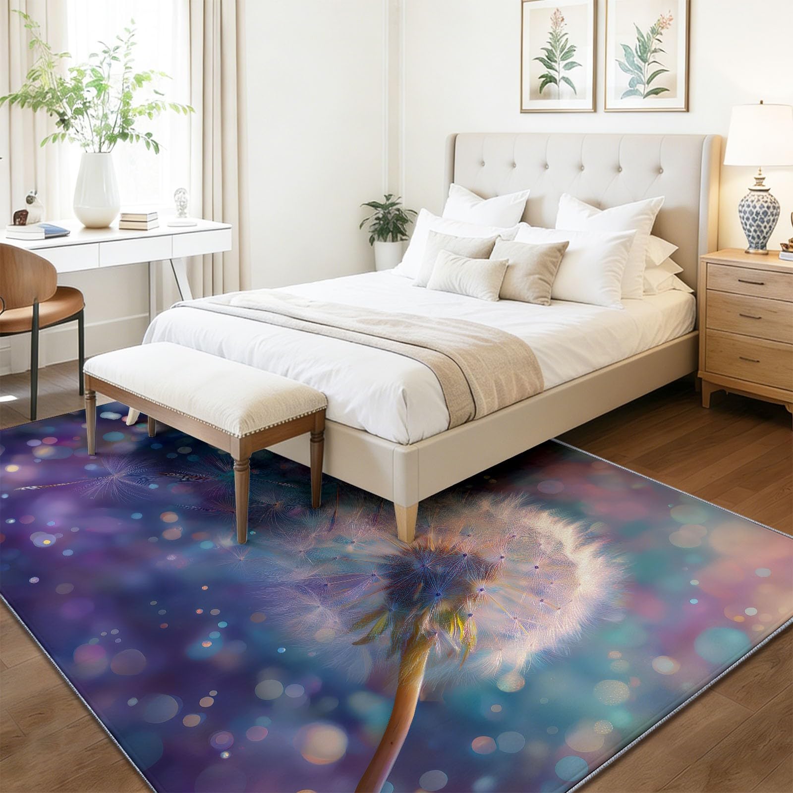 Alfombra de 140 x 200 cm, diseño de diente de león Midi Points luminoso