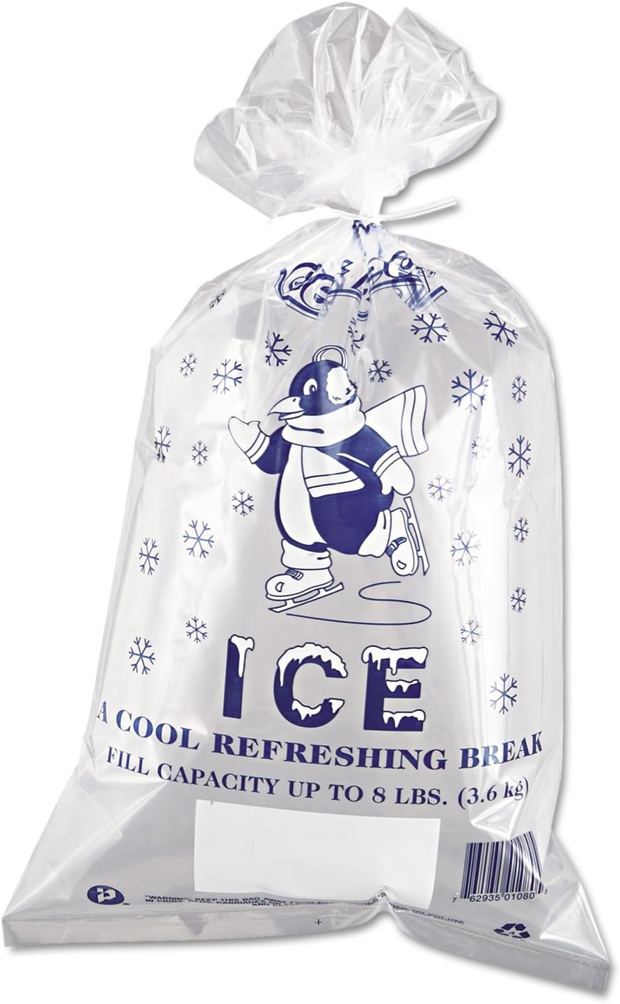 Inteplast Group Ice Bag, 11 x 20, 8lb Capacity, 1.5mil, Clear/Blue, 1000/Carton