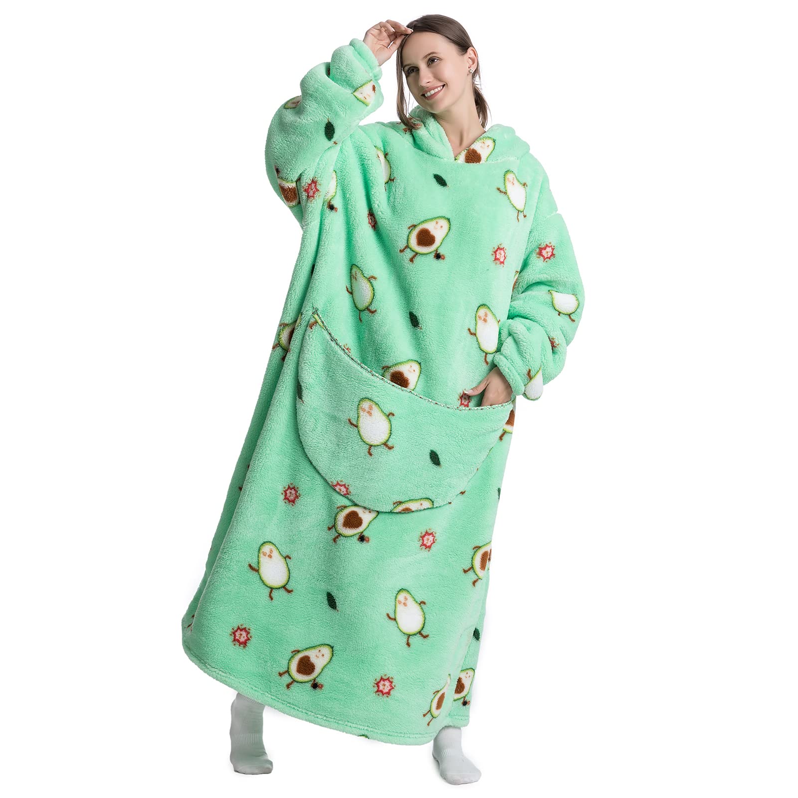 Geagodelia Damen Lange Decken Hoodie Oversized Hoodie Pullover Kuschelig Fleece Hoodie Decke zum Anziehen Weiche Warm Hausanzug Kapuzenpullover Winter Einheitsgröße