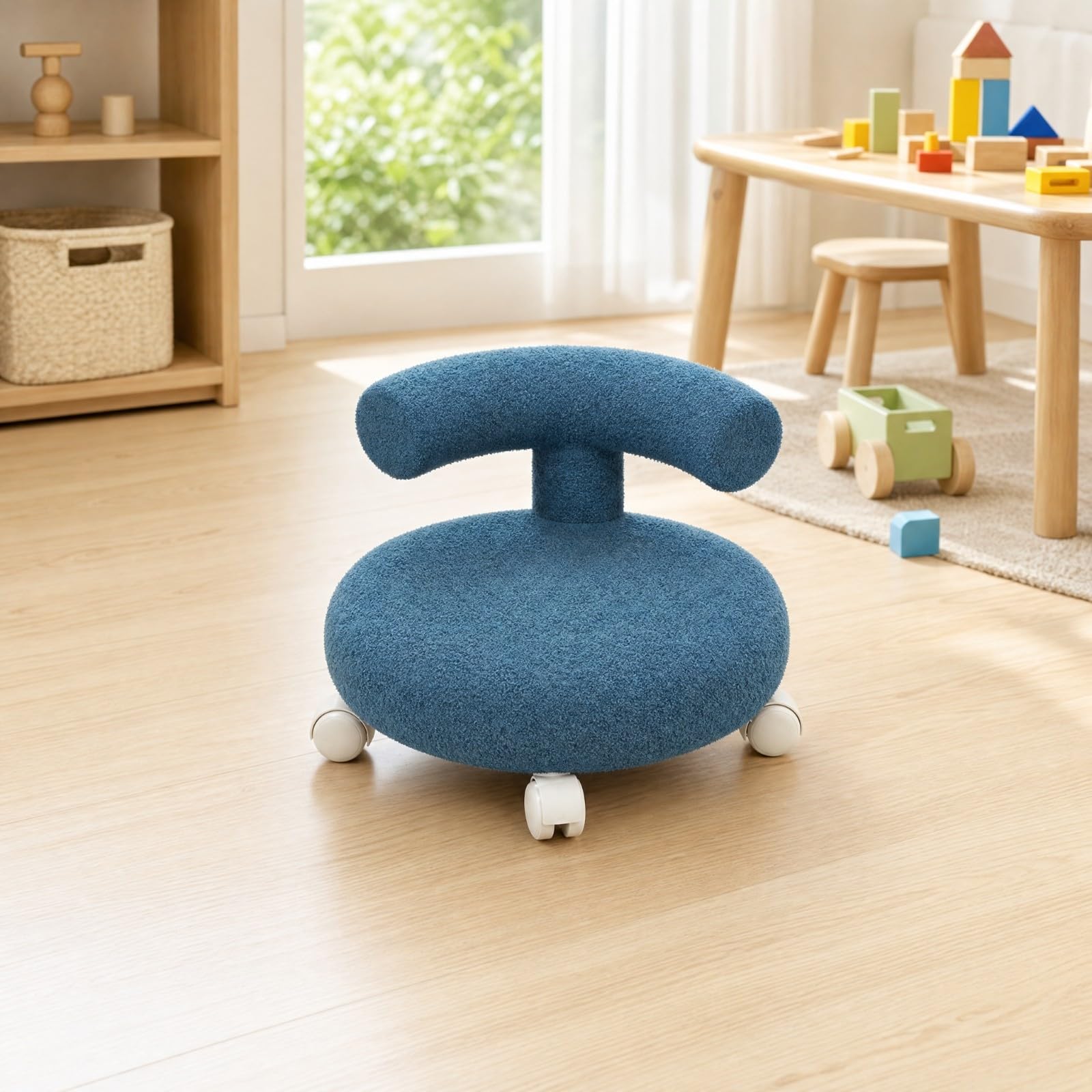 kowaku Taburete Infantil con Respaldo Redondo Taburete bajo con Ruedas Giratorio Silla Giratoria Ruedas para Niños, Adolescentes, Hogar, Juego,