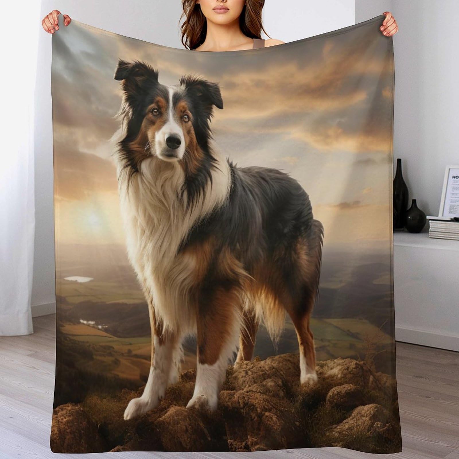 GGJJTT Border Collie Blanket Anti Pilling Throw Blankets Cozy Durable Blankets for Office Couch Cinema Bedroom Decor Bed Blanket 100×130cm