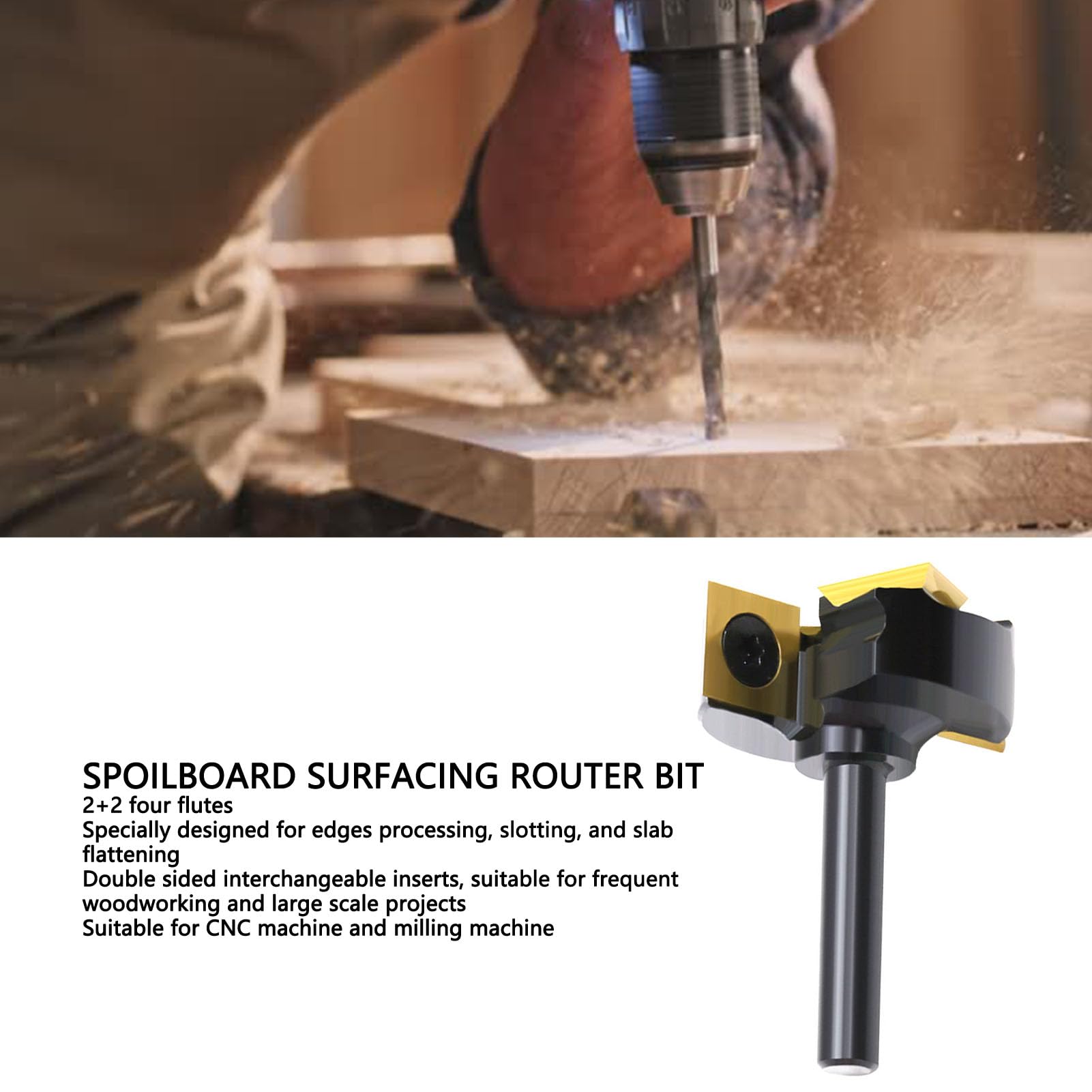 Domary Slab Flattening Router Bit 1/4in Shank Ti Coated 4 Flutes Ideal