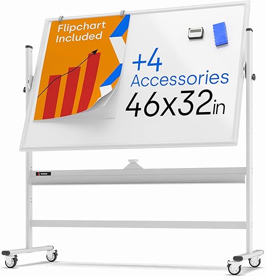 Rolling Whiteboard 46 x 32 Large Portable Dry