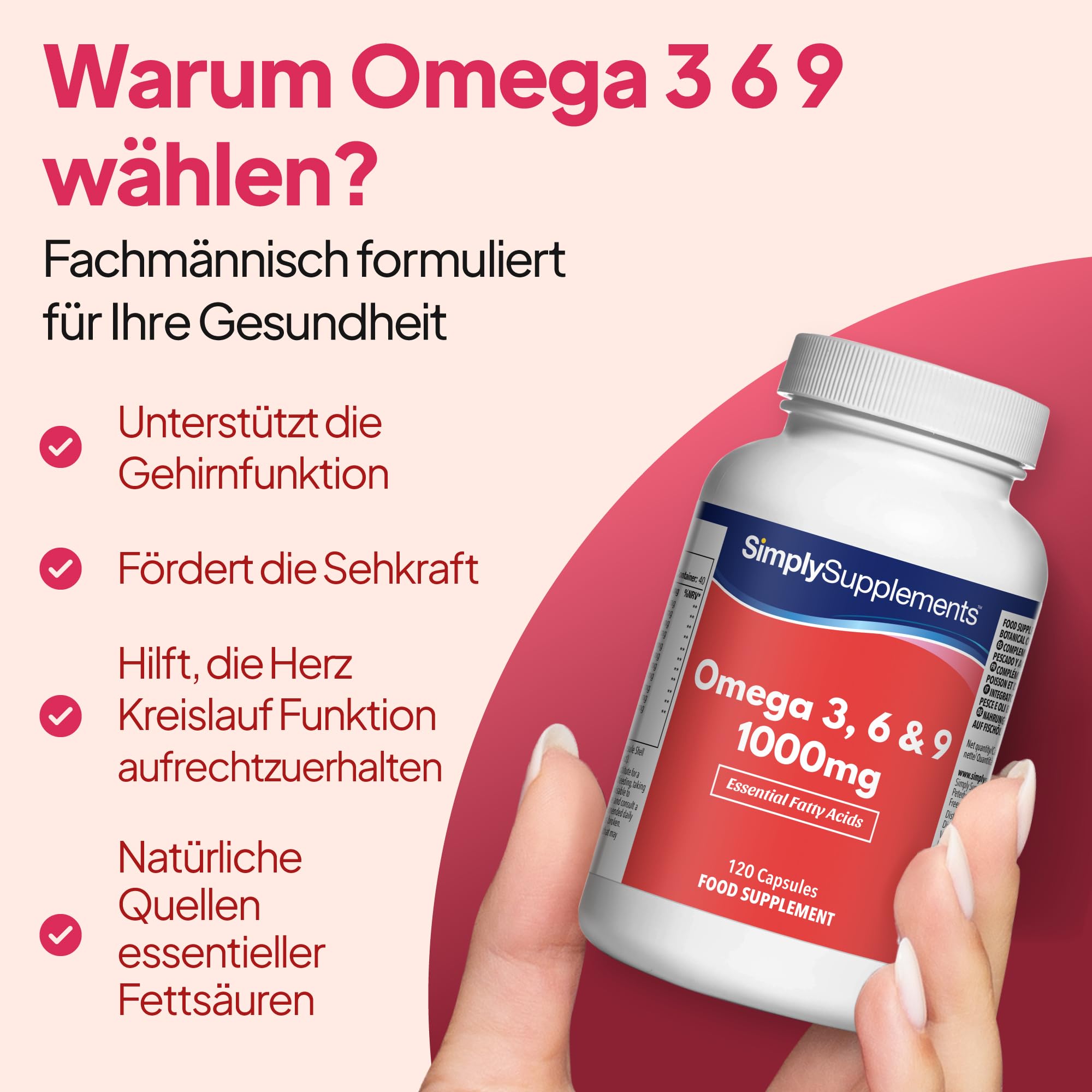 Omega 3, 6 & 9 1000mg - 240 Kapseln - Versorgung für bis zu 8 Monaten - SimplySupplements