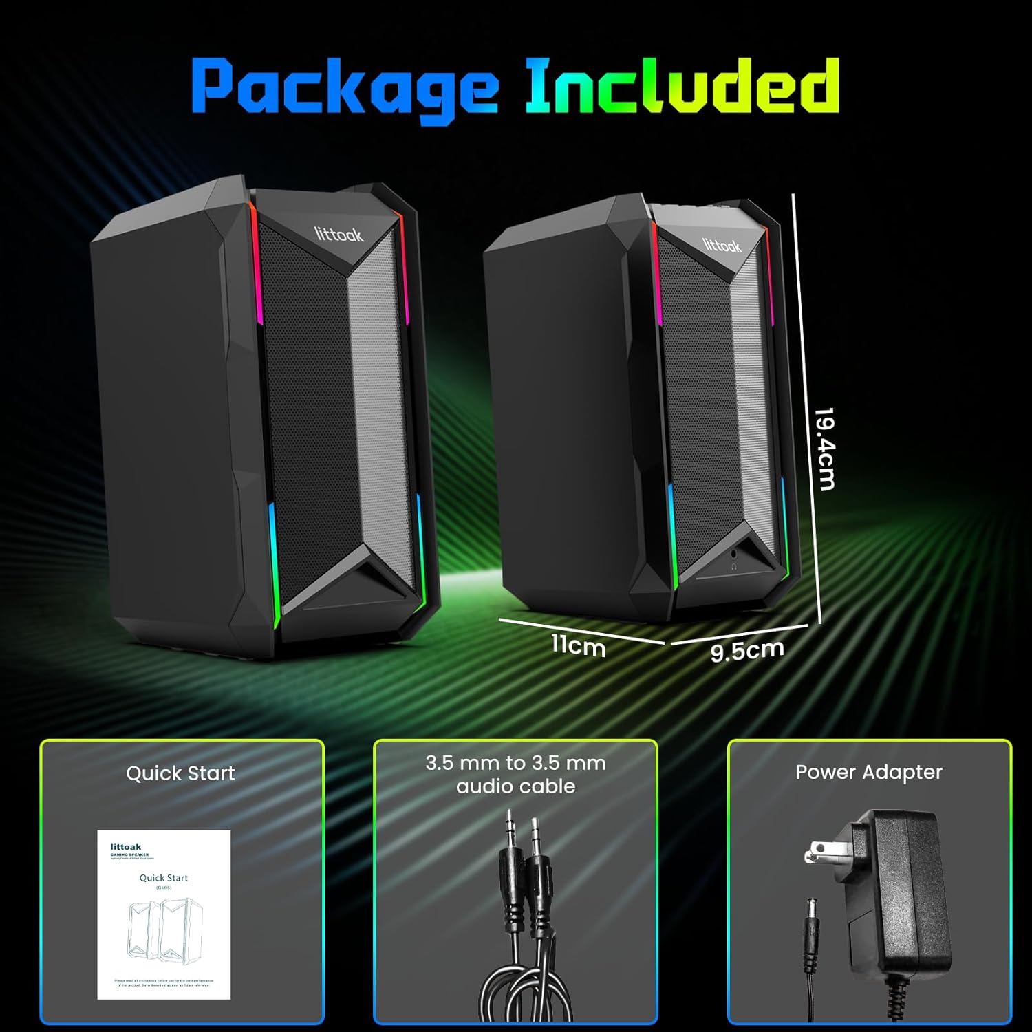 Computer Speakers for Music and Gaming, DC Adapter Powered Speakers for Desktop PC or Laptop, Bluetooth 5.3 Desktop Speaker, 10 RGB Modes, 3.5mm Aux in, Headphone Port, Type-c Port, 30W, 3 EQ - Image 7