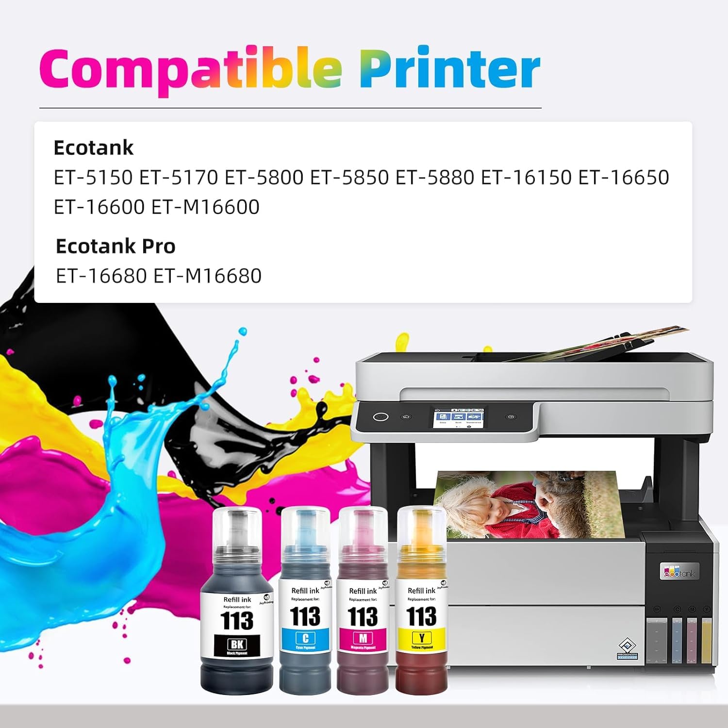 113 Encre compatible avec Epson 113 Cartouches d'encre compatibles avec Ecotank ET-5150 ET-5170 ET-5800 ET-5185 ET-5805 ET-5850 ET-5855 ET-5880 ET-5885 ET-16150 ET-1666. 50 ET-16655