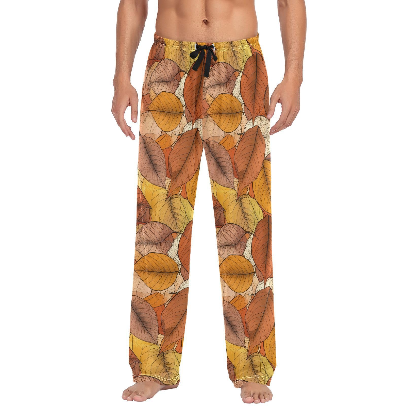 Lyeorm Men's A16 Autumn Leaves Pajama Pants, Lounge Sleep Bottom For Bottom Pants With Pockets For
