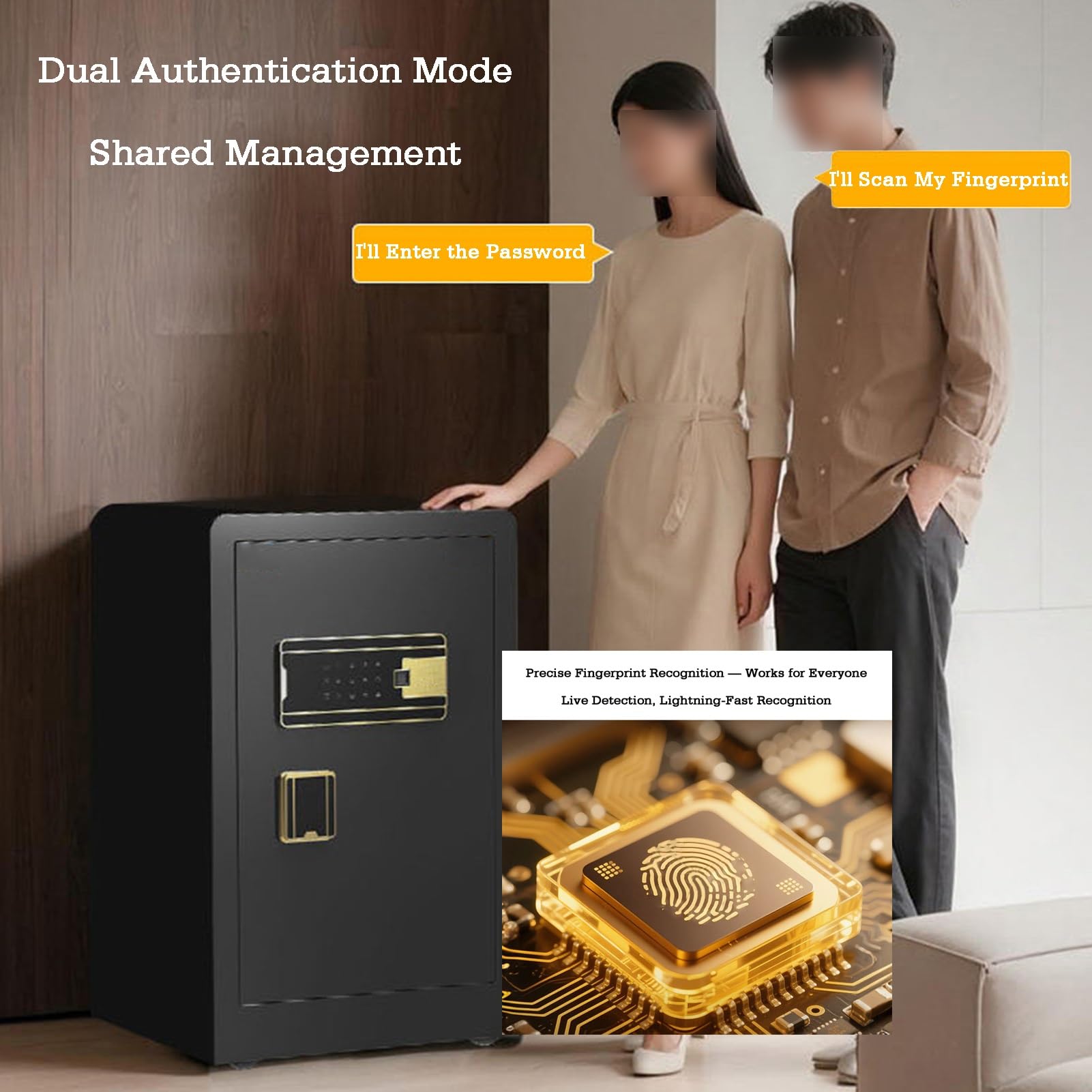 Cassetta sicurezza domestica digitale, casseforti compatte armadietti domestici ad alta sicurezza, 4 modi accesso, for l'uso documenti passaporti gioielli(Color 1,40x36x60cm)