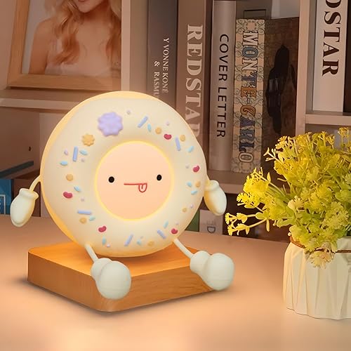 Linda lámpara de dona  Luz nocturna de postre de dona, luz nocturna de silicona para niños, recargable ajustable, interruptor de contacto y regalo