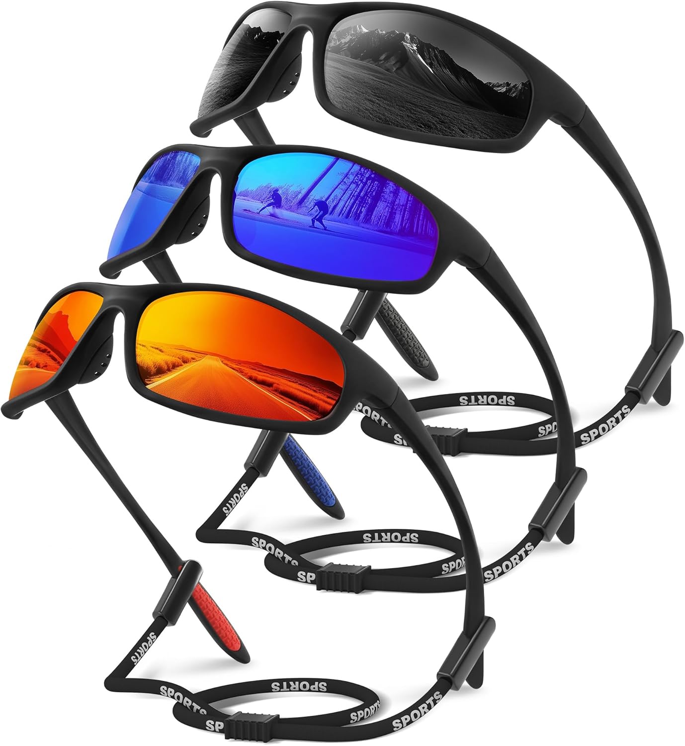 3 Pack Sports Polarized Sunglasses Men Women, UV Protection Wrap Around Sun Glasses for Running Cycling Fishing