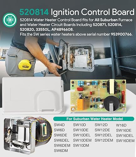 Miniatura 2 de 520814 Placa del módulo del calentador de agua con cubierta, horno de calentador de agua para RV, refrigeradores, control de encendido automático,