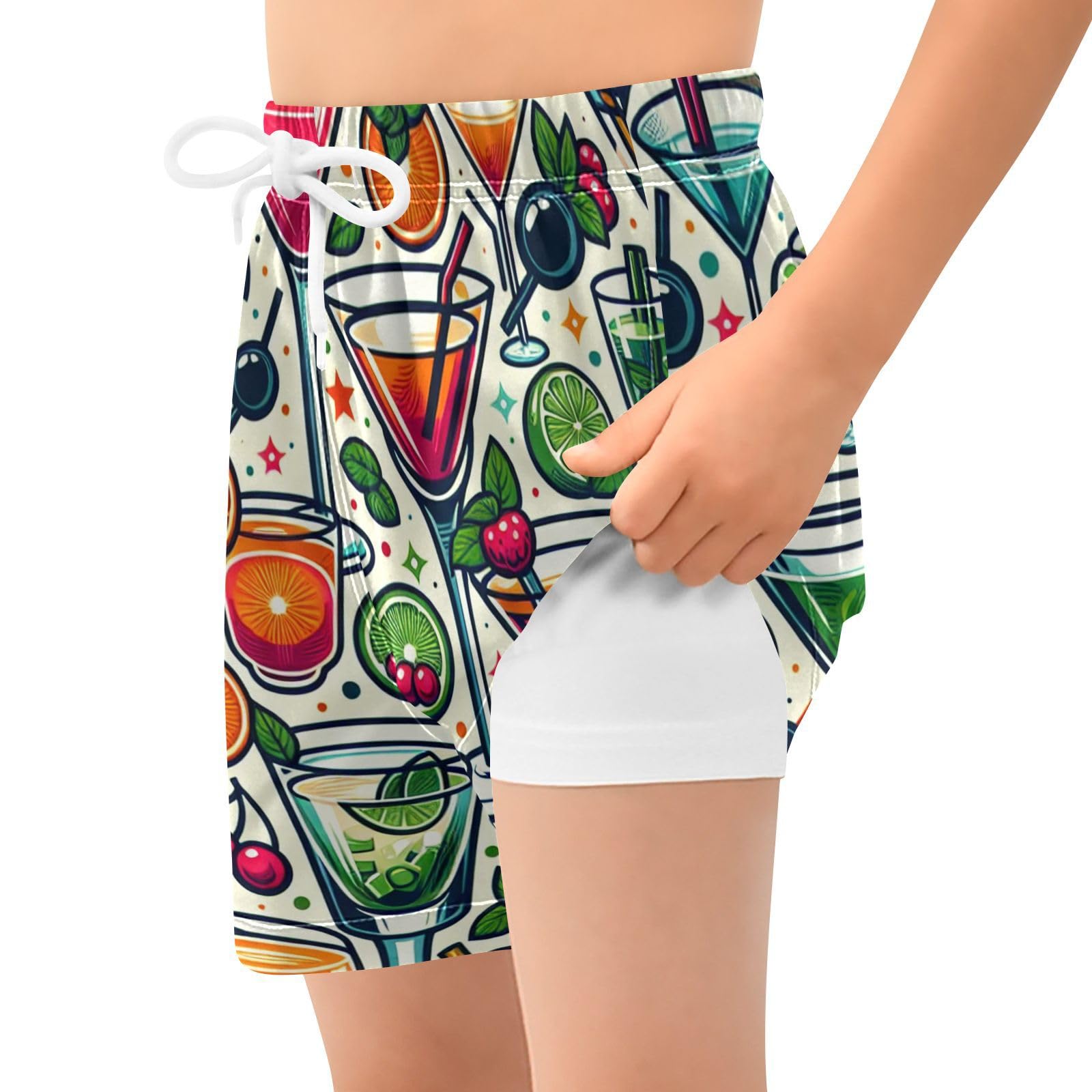 YANENDIE Boy Swim Trunks with Compression Liner Tropical Cocktails Boys Swim Shorts Quick Dry Beach Shorts