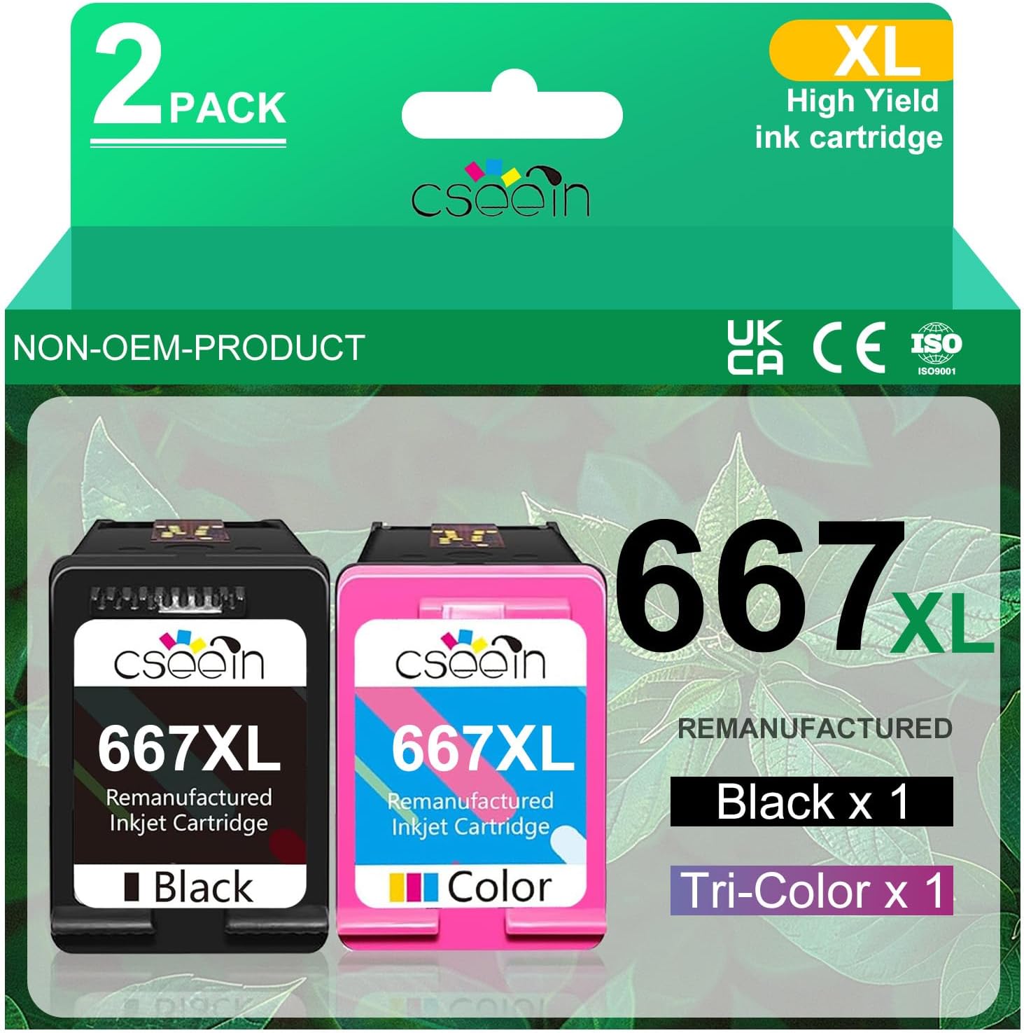 667XL Ink Cartridge Black and Color Replacement for HP Ink 667XL Ink Cartridges for DeskJet Ink Advantage DeskJet 1275 2374 2375 2376 2775 2776 6075 6475 6476 Printer (1 Black, 1 Color)