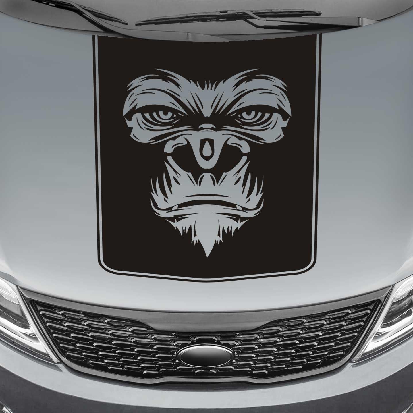 SkunkMonkey - Truck Hood Blackout Decal - Gorilla Face Universal Fit - Black Sticker